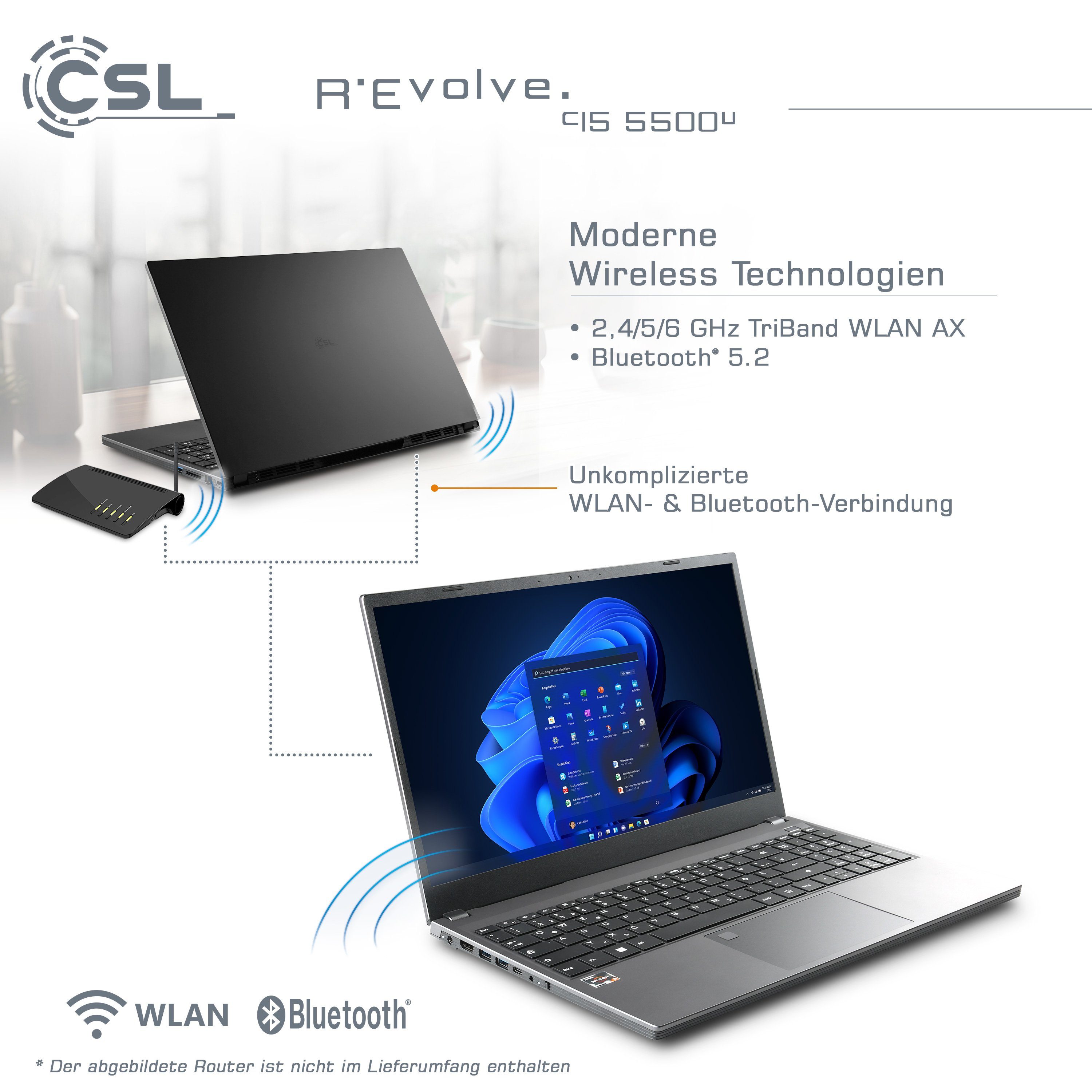 CSL R'Evolve C15 5500U / 16GB / 500GB / Windows 11 Home Notebook (39,6 cm/15,6 Zoll, AMD Ryzen 5 5500U, Radeon Graphics, 16 GB, 500 GB SSD)