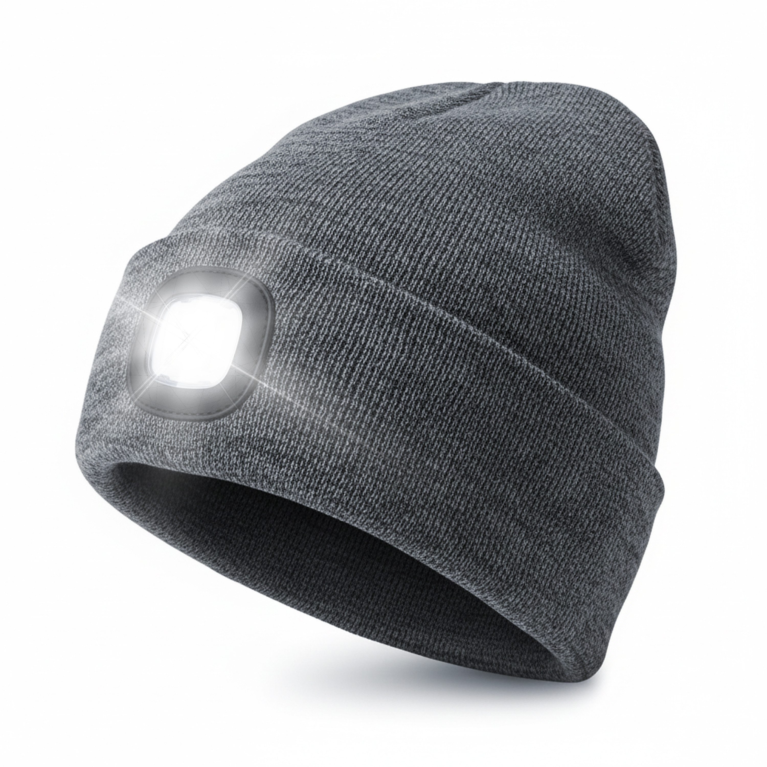 BEARWARE Strickmütze mit Stirnlampe, Beanie warm gefüttert für Joggen Camping Outdoor Sport (1-St) Integrierte LED-Leuchte, 3 Helligkeitsstufen, USB-Ladefunktion