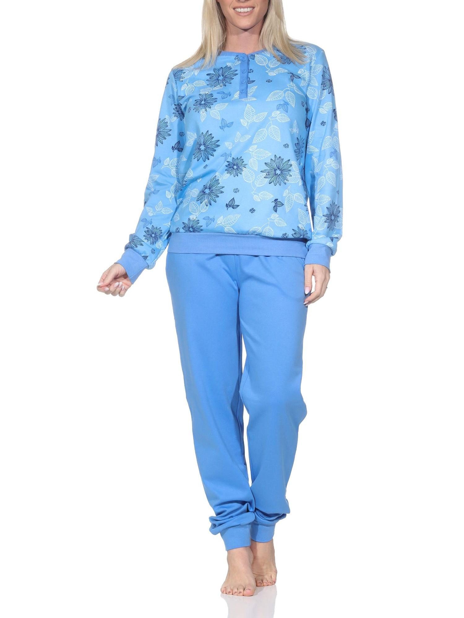 Normann Pyjama Normann Damen Interlock Pyjama lang mit Bündchen - auch in Übergrößen
