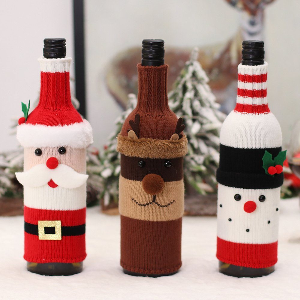 HALWEI Weinflaschenhalter 3 Flasche Stück Pullover (3-St) Staubbeutel, Weihnachten Wein