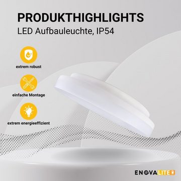 ENOVALITE LED Deckenleuchte LED Aufbauleuchte, 18W, 1880 lm, 4000K, ø220x50mm, IP54, LED fest integriert, neutralweiß