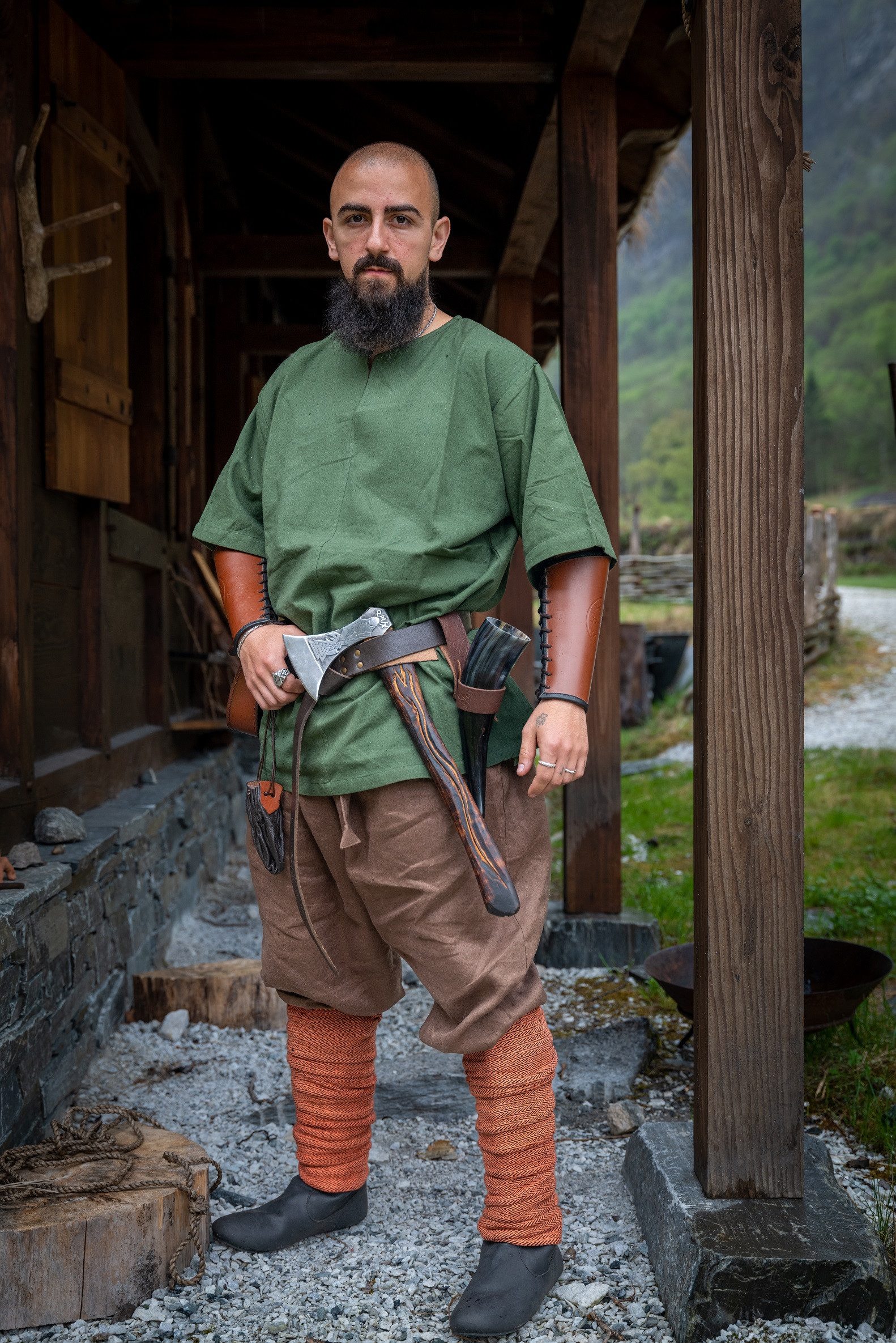 Wikinger-Kostüm Wikinger-Kurzarmtunika Grün "Olaf"