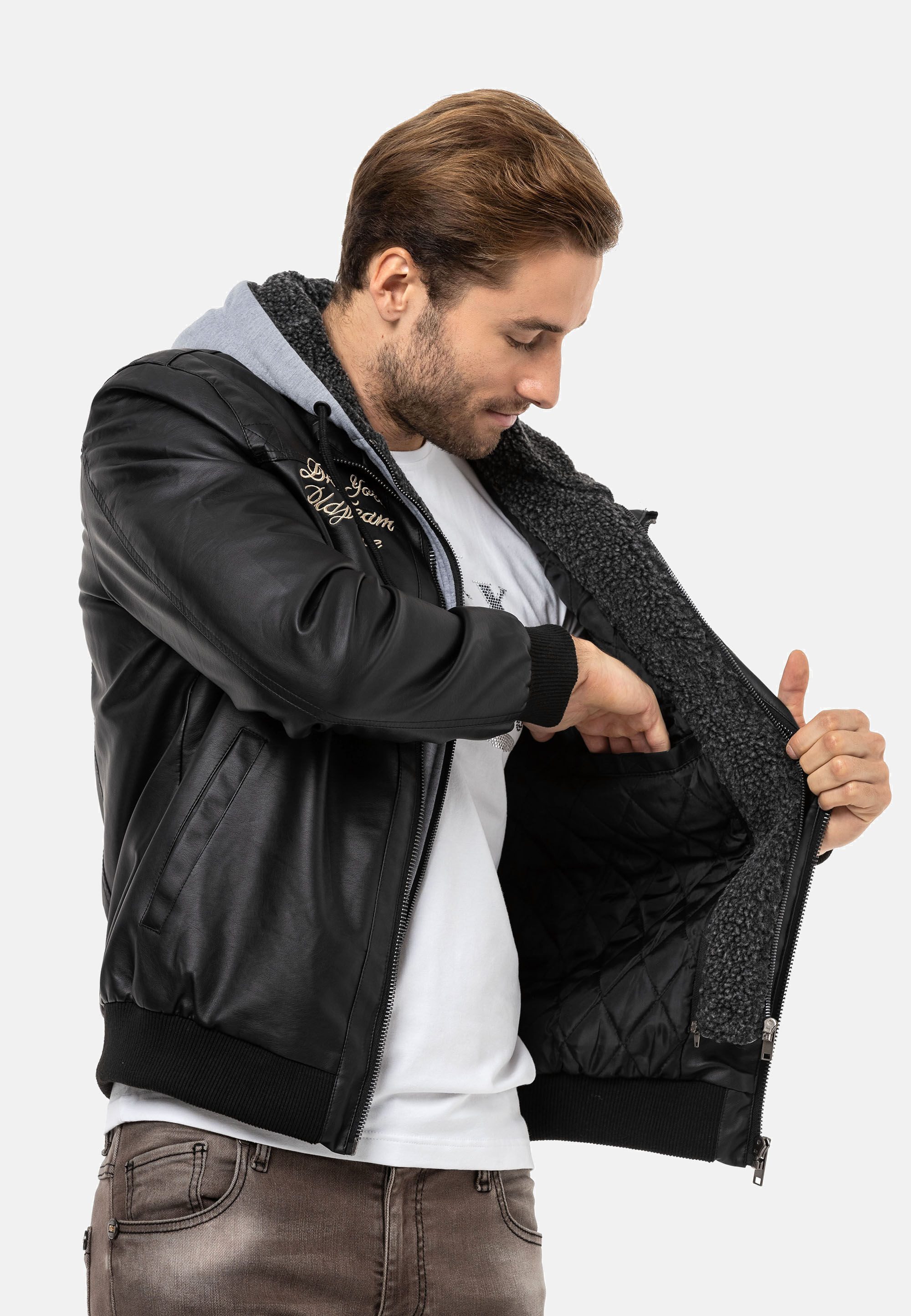 Cipo & Baxx Lederimitatjacke Jacke mit herausnehmbarer Innenjacke
