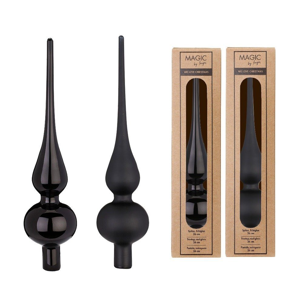 MAGIC by Inge Christbaumspitze, Christbaumspitze Glas 26cm 1 Stück matt / glanz sortiert - Ebony Black