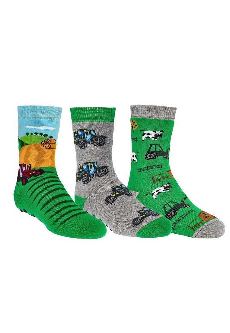Yuhu ABS-Socken Jungen Stoppersocken Traktor 3er Pack rutschfest (3-Paar)