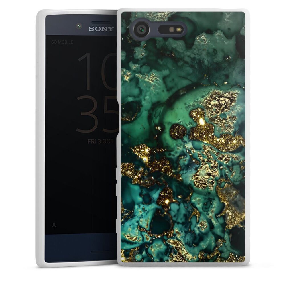DeinDesign Handyhülle Marmor Glitzer Look Muster Cyan Glitter Marble Look, Sony Xperia X Compact Silikon Hülle Bumper Case Handy Schutzhülle