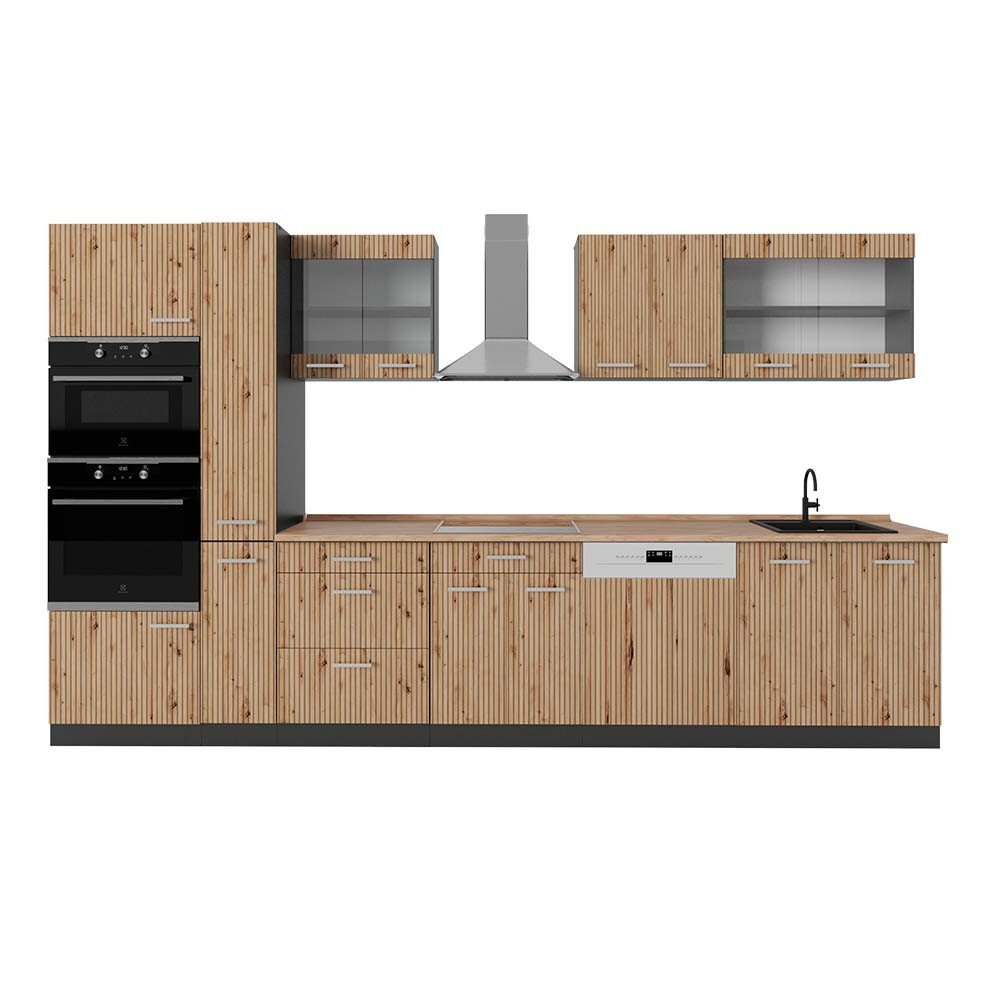 Vicco Küchenzeile R-Line, Artisan Eiche/Anthrazit, 350 cm mit Hochschrank, AP Eiche
