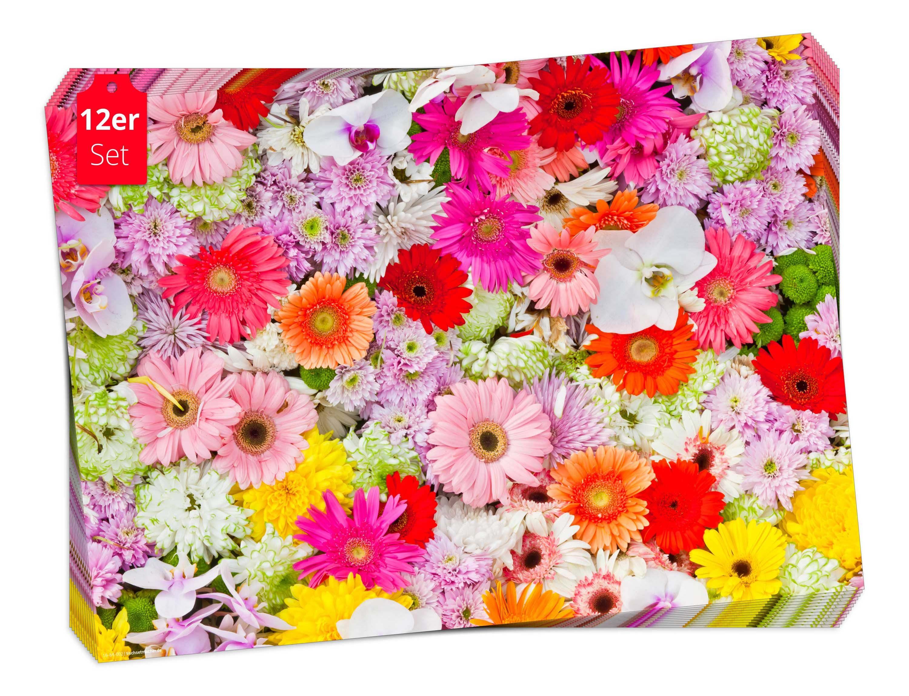 Tischsetmacher Platzset Tischset Frühling, Ostern & Blumen - Buntes Blumenmeer, (aus Naturpapier in Aufbewahrungsmappe, 12-St., 44 x 32 cm / bunt), Made in Germany
