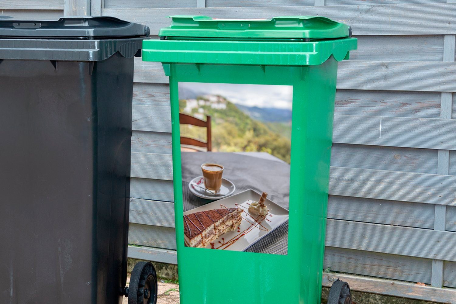 Blick MuchoWow St), Abfalbehälter sauber (1 von ein Mülltonne, Container, auf Wandsticker oben Sticker, zubereitetes Tiramisu-Dessert Mülleimer-aufkleber,