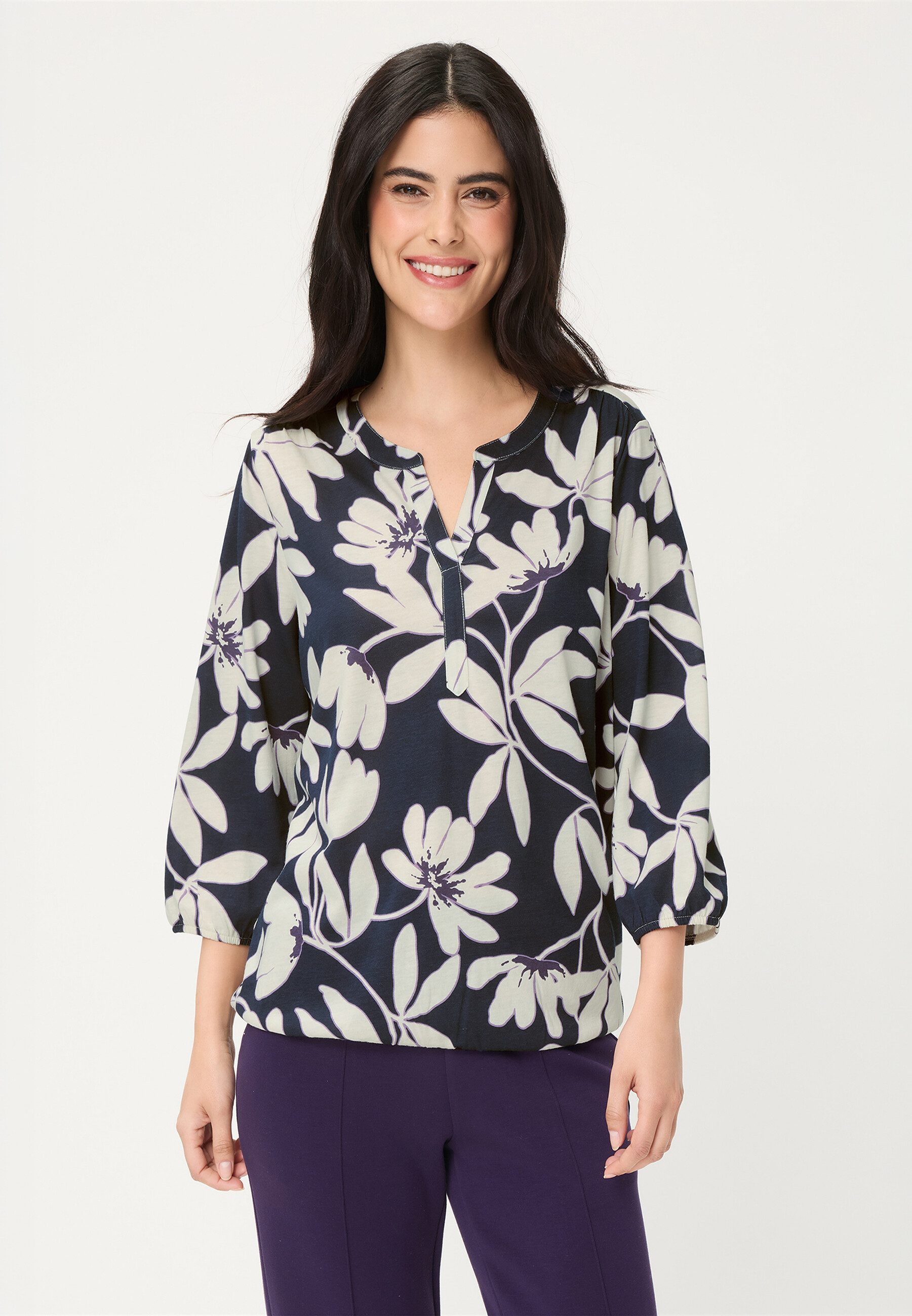 Olsen Tunikashirt Shirt mit Tunikaausschnitt und 3/4-Ärmeln