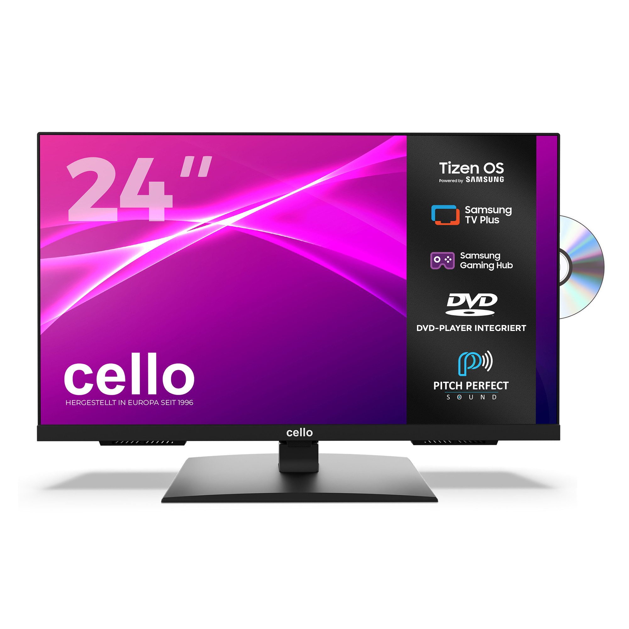 Cello C2426TZF LED-Fernseher (61 cm/24 Zoll, HD-Ready, Smart-TV, Pitch Perfect Sound, Tizen OS by Samsung, DVD Player)