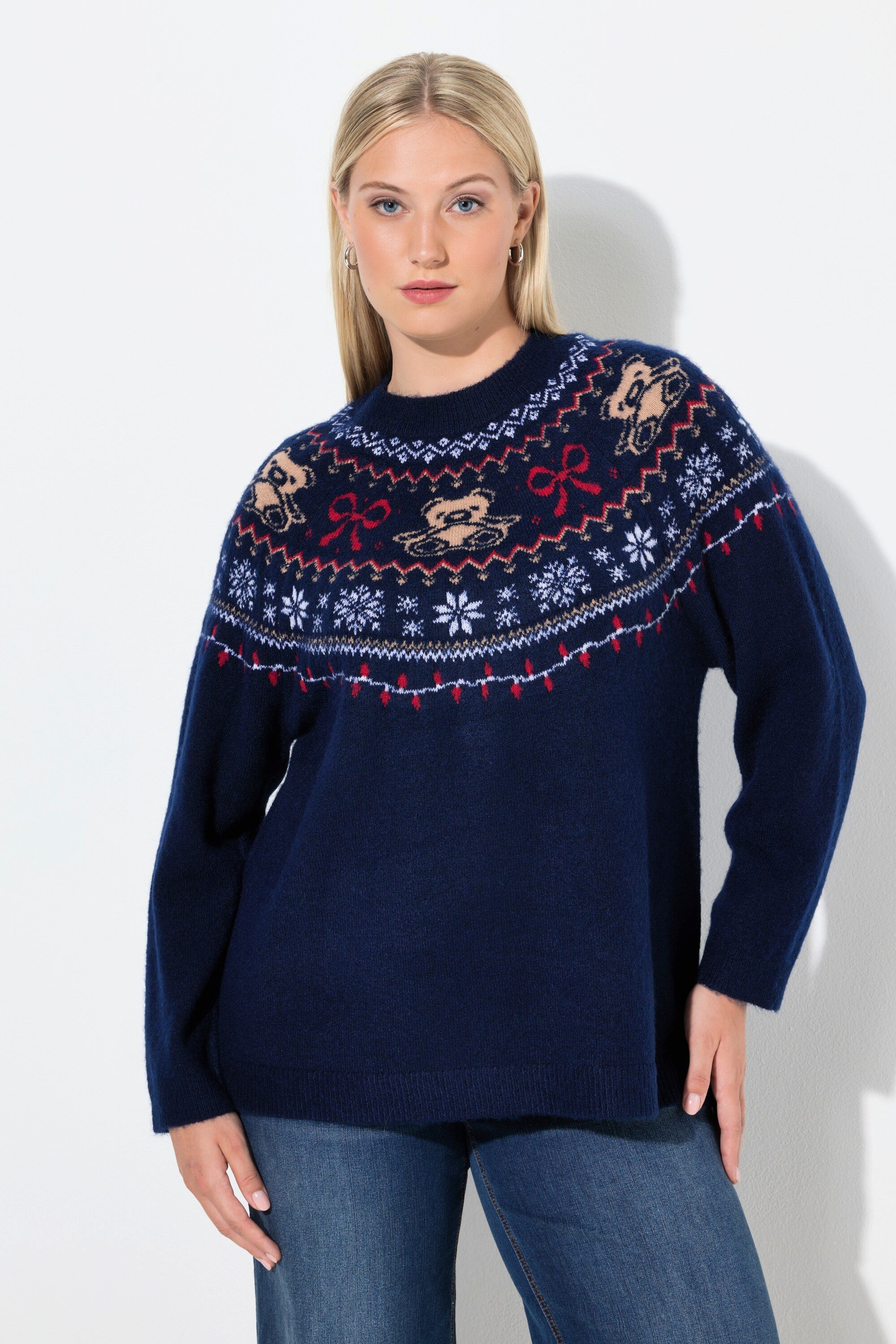 Ulla Popken Strickpullover Weihnachtspullover Norweger Stehkragen Langarm günstig online kaufen