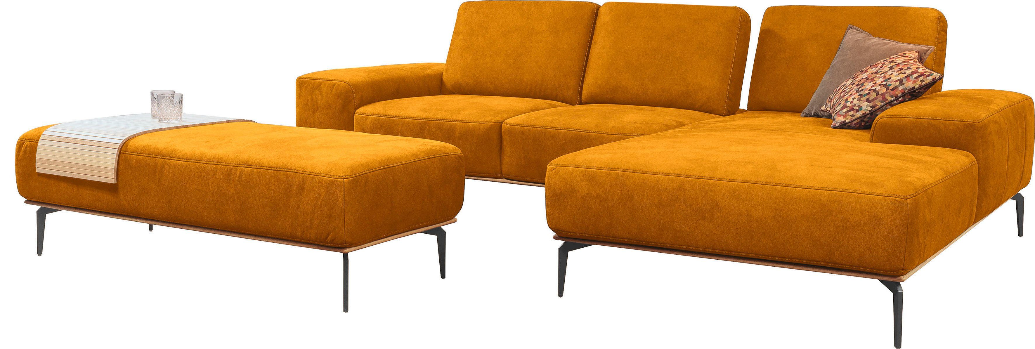 W.SCHILLIG Ecksofa run, Designsofa mit tollem Sitzkomfort, bequem, L-Form, mit Holzsockel, Füße in Schwarz pulverbeschichtet, Breite 279 cm