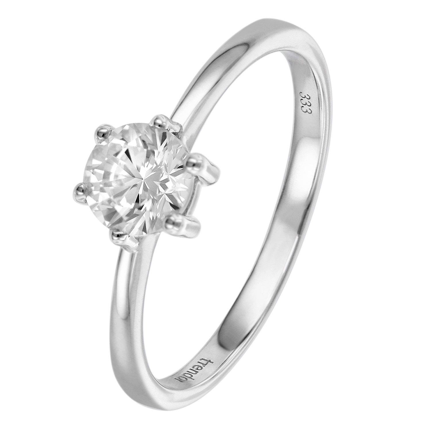 trendor Solitärring Verlobungsring Weißgold 333 / 8 Karat Damenmit Zirkonia