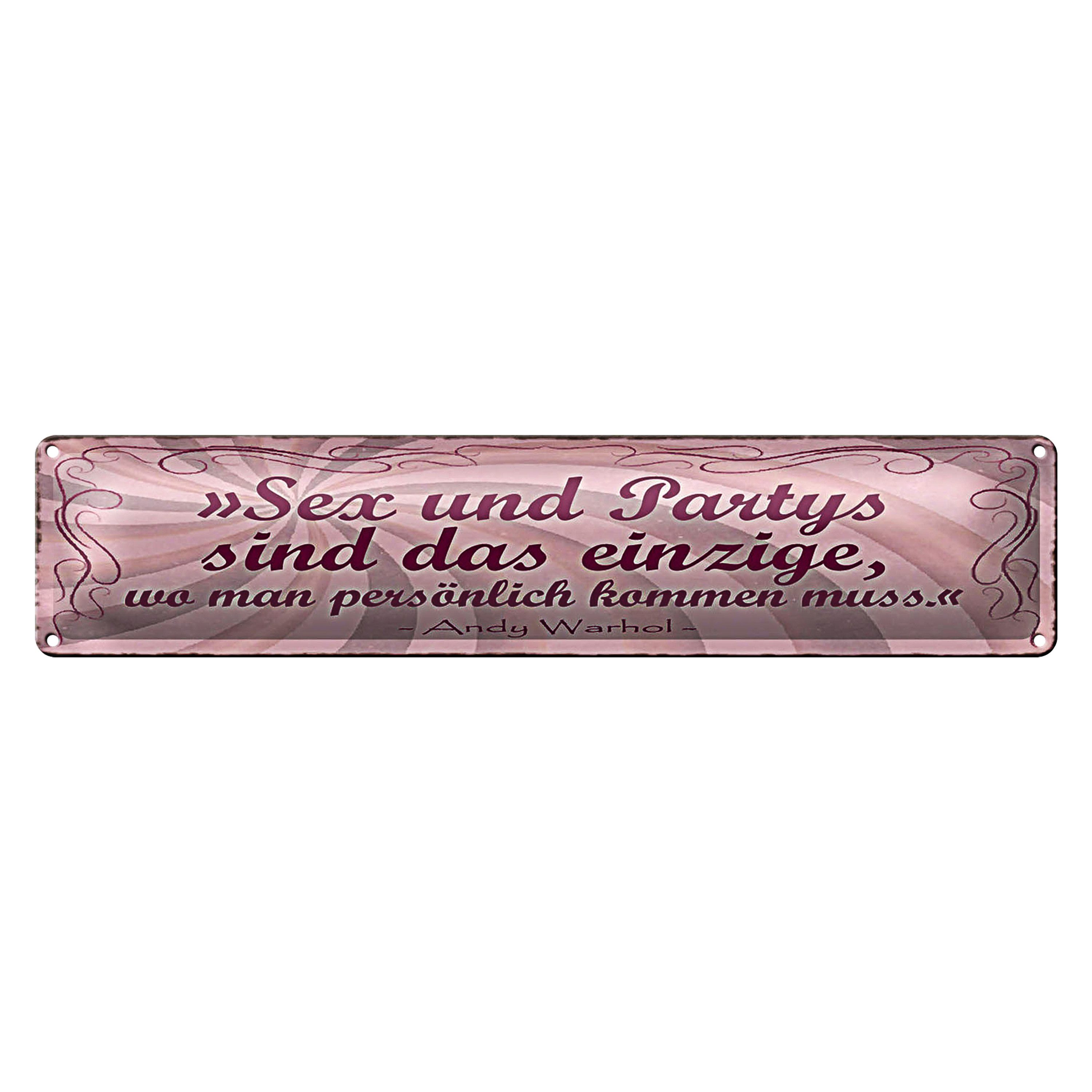 Roomando Metallschild Blechschild Spruch 46x10cm Sex Party persönlich kommen muss