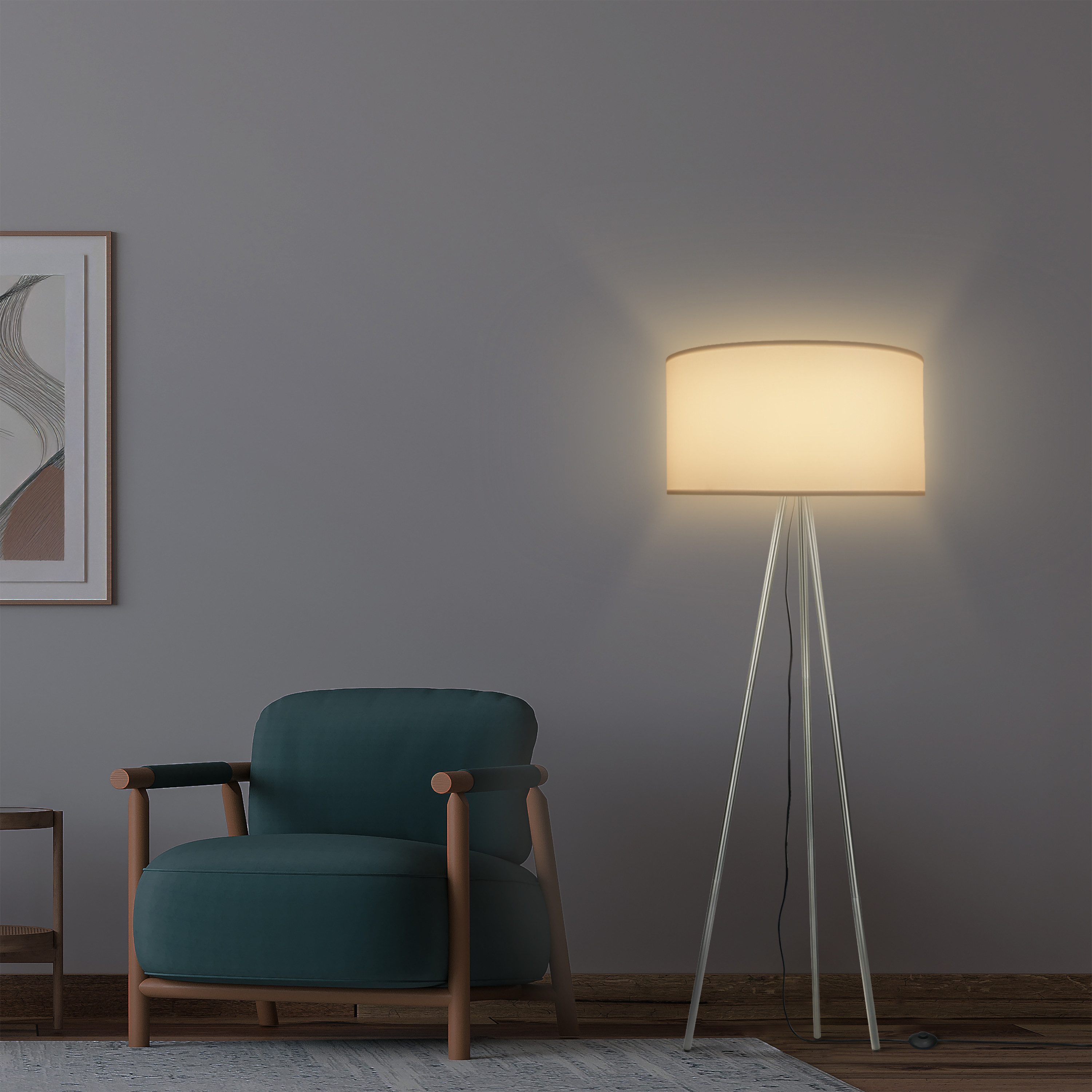 MeLiTec LED Stehlampe ST51 skandinavischer Stil, LED wechselbar, warmweiß, Stehlampe weiß, stehend, Stehleuchte für Wohnzimmer oder Schlafzimmer – Bild 4 von 5