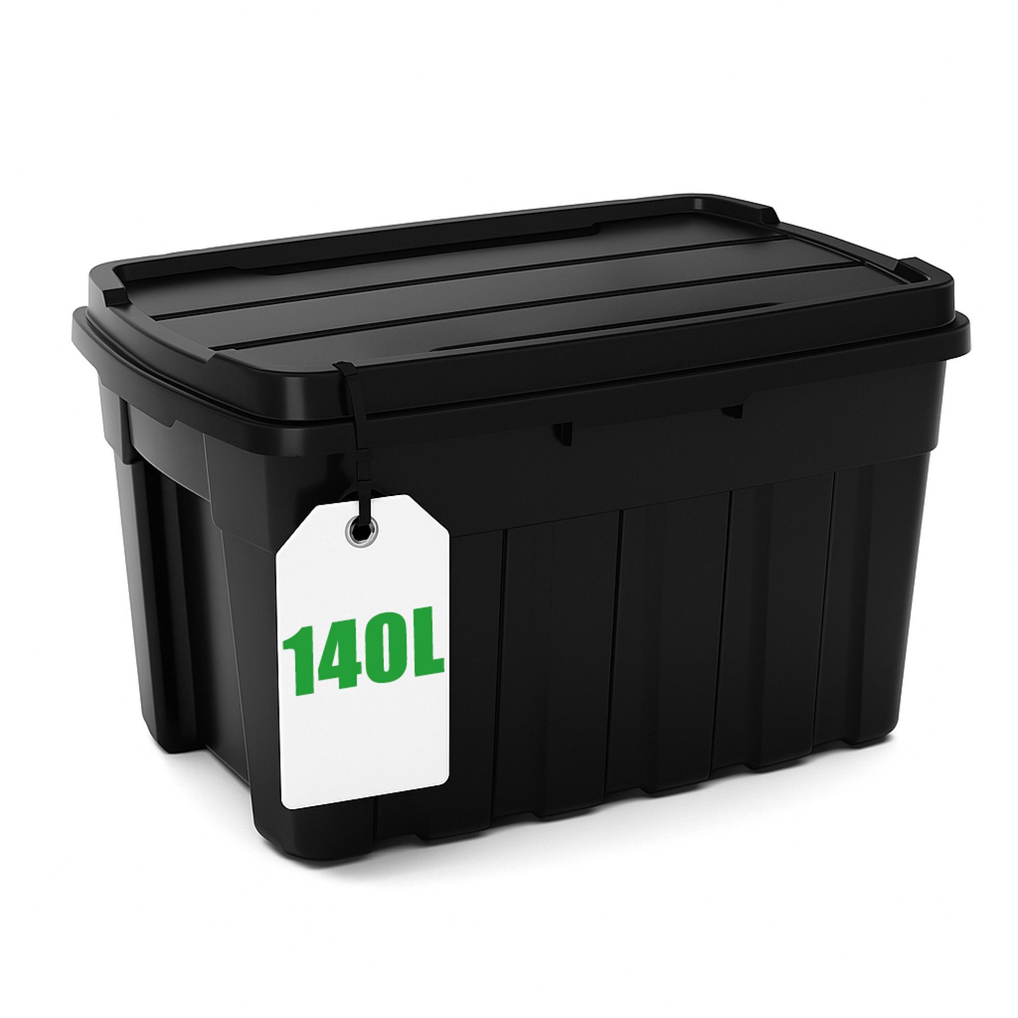 ONDIS24 Aufbewahrungsbox Tuffbox Lagerbox mit Deckel 140L schwarz, 77 x 52 x 47 cm, stapelbar, aus 100% recyceltem Material