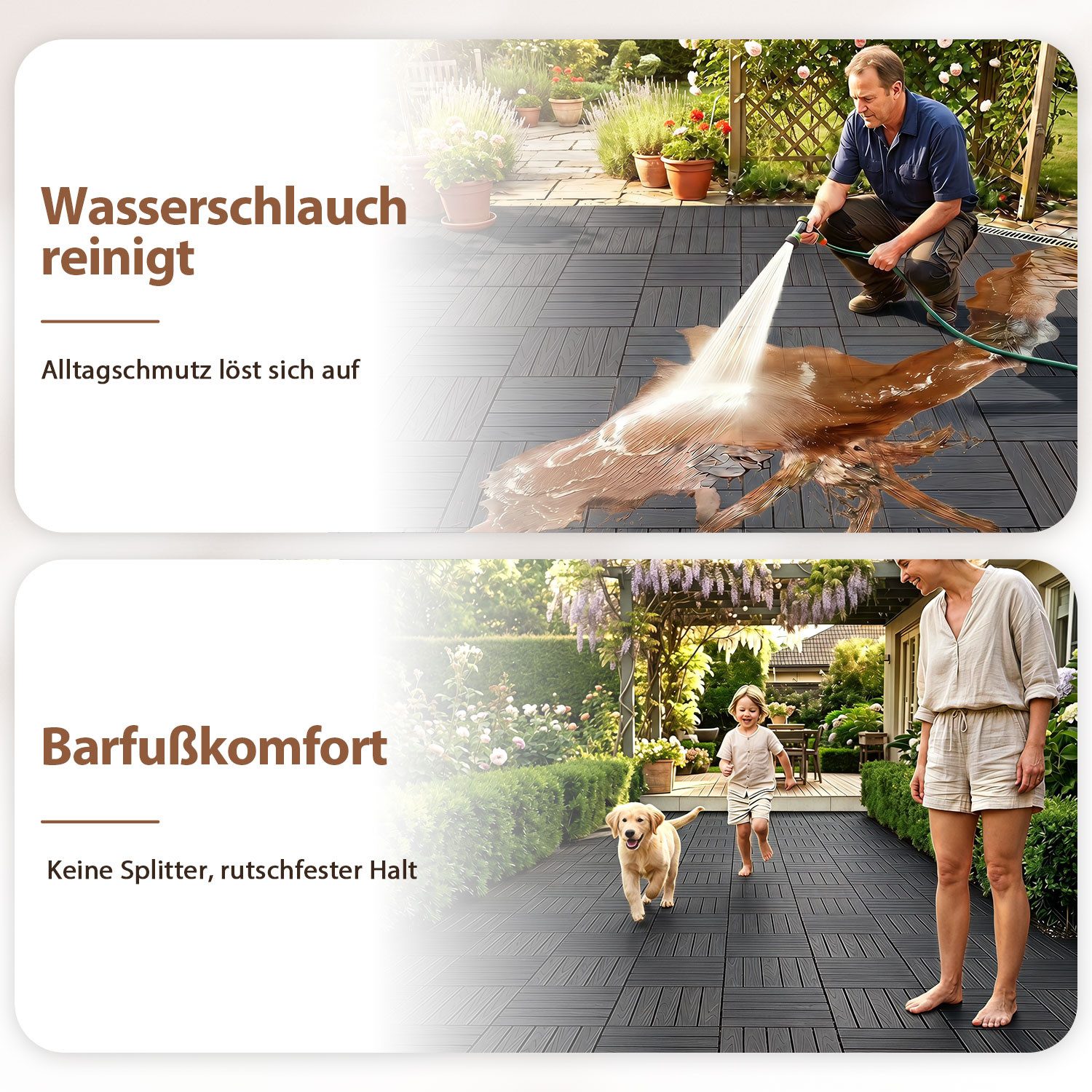 Clanmacy Terrassenplatte Kunststoff-Bodenfliesen 66 Stück 30x30cm Klickfliesen Anthrazit, Kunststoff 30x30, Anthrazit