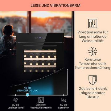 Klarstein Weinkühlschrank Vinsider 30 Built-In Uno, für 30 Standardflaschen á 0,75l,Wein Flaschenkühlschrank Weintemperierschrank Weinschrank Kühlschrank