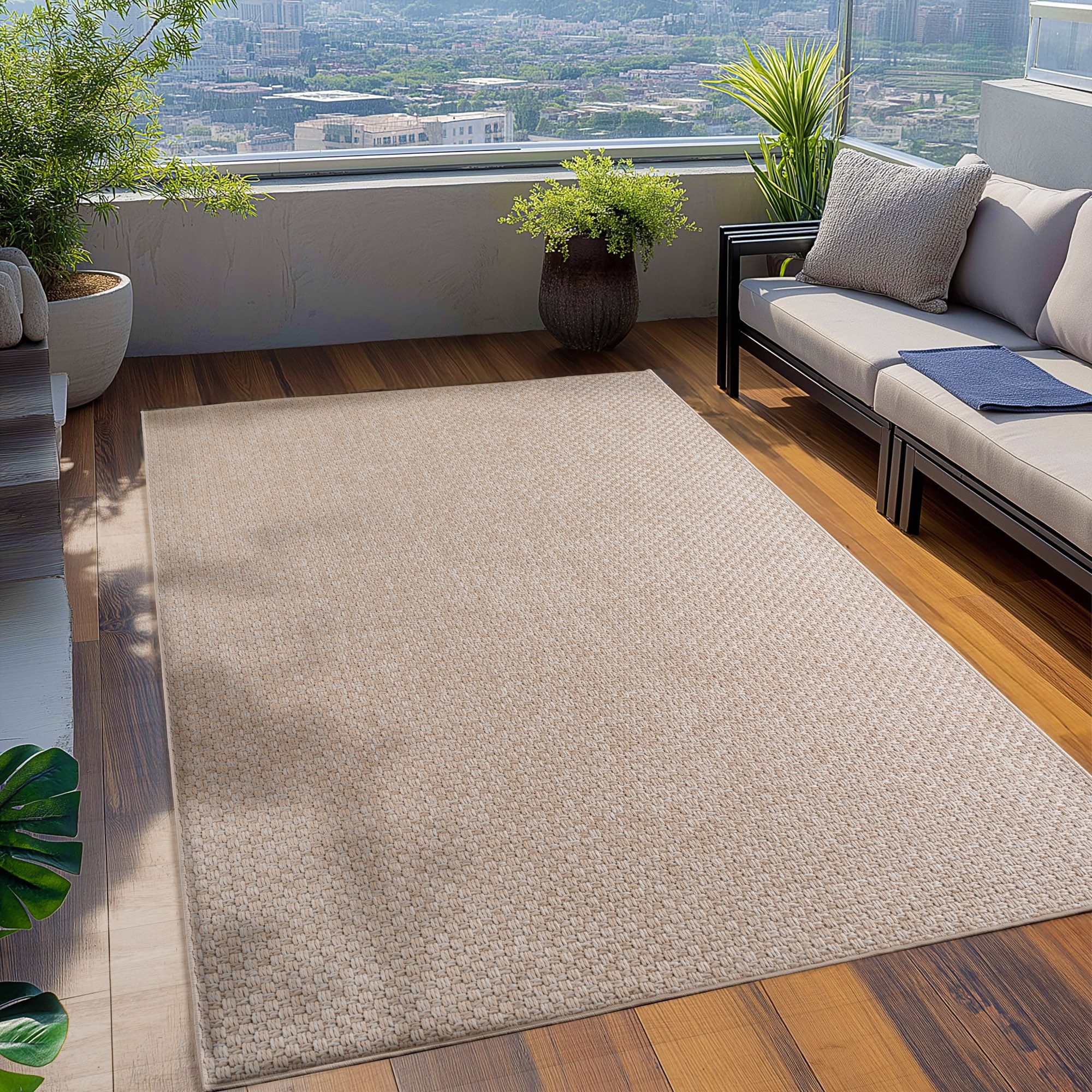 Teppium Teppich Einfarbiger Geflochtener Teppich, Rechteckig, Höhe: 5 mm, Indoor Outdoor Teppich Wetterfest 3D Optik Wohnzimmer Küchen Terrasse