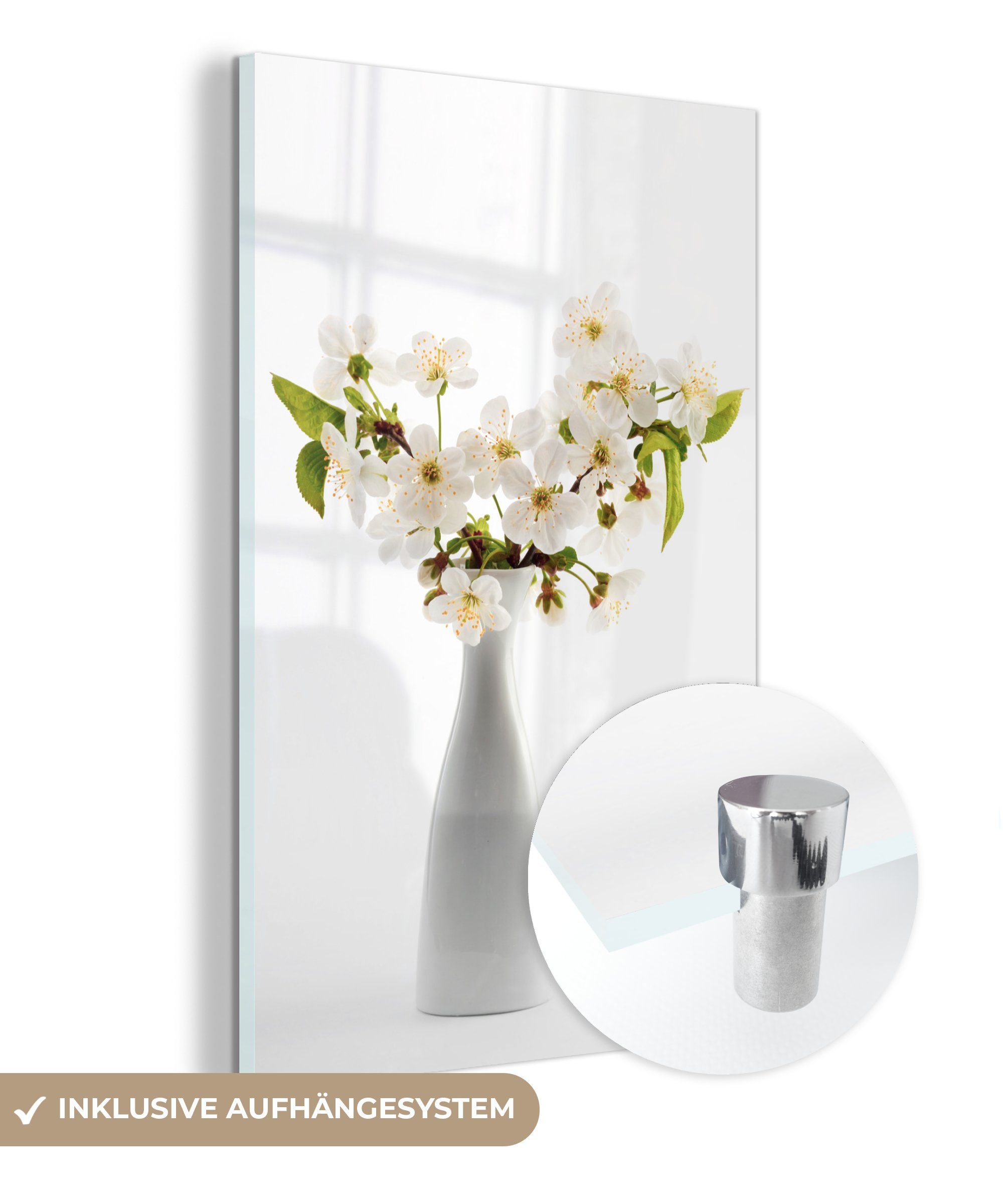 Wanddekoration - St), Glas (1 Acrylglasbild Glasbilder - Bilder - Foto Vase - Wandbild auf auf Glas Stilleben - MuchoWow Blumen,