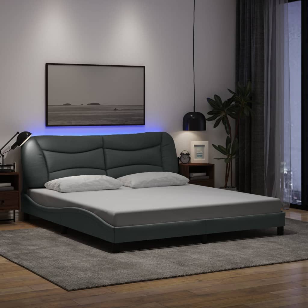 furnicato Bettgestell Hvar 180 x 200 cm Hellgrau Stoff Massivholz mit LED (1-tlg), Farbenfrohe LED-Beleuchtung für dein Polsterbett mit USB-Anschluss