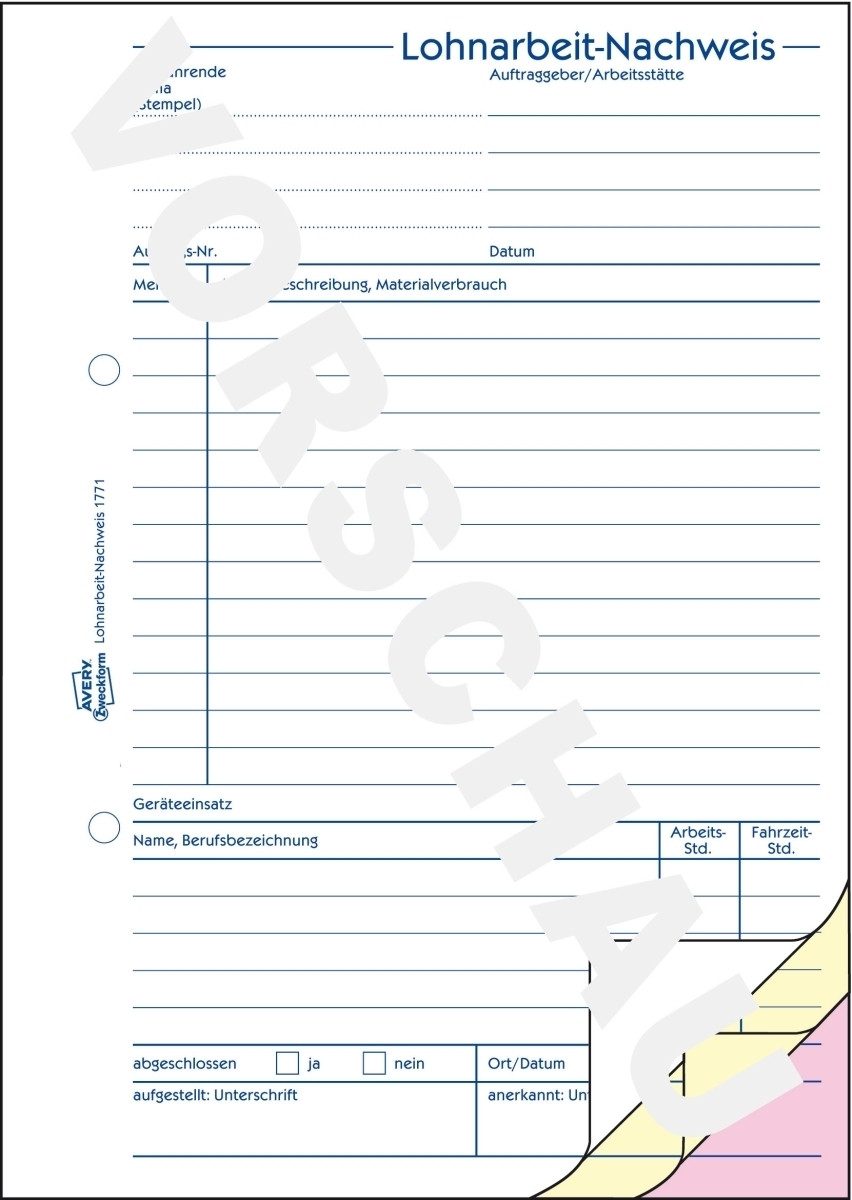 Formularblock Formularbuch Lohnarbeitsnachweis A5 3x40 Blatt
