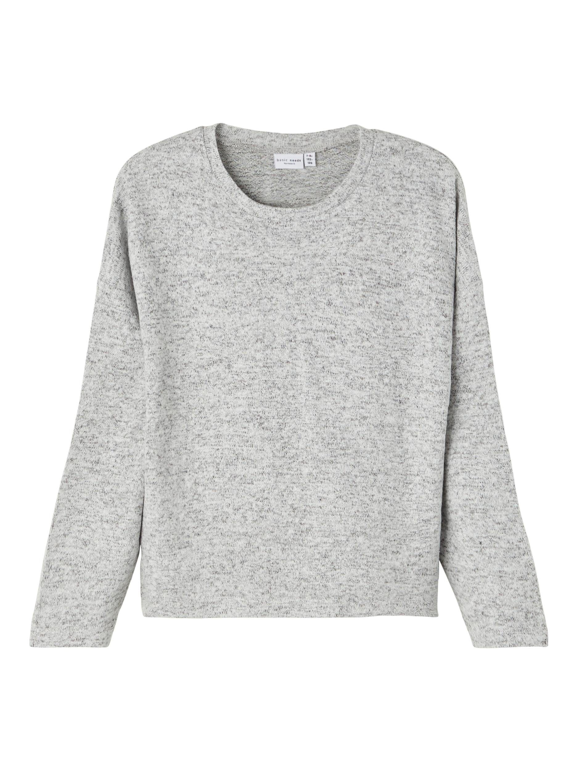 Name It Rundhalspullover Name It Mädchen Stick-Pullover mit langen Ärmeln Grey Melange