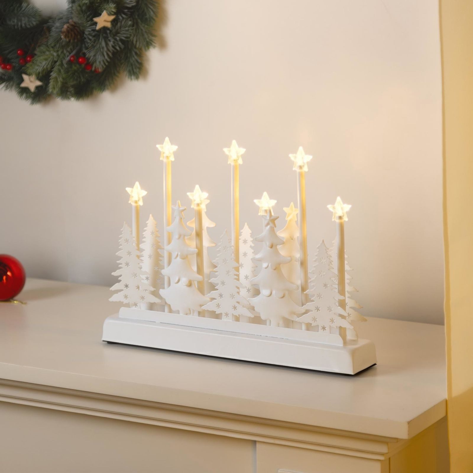 Gravidus Weihnachtsszene Beleuchtete Weihnachts Silhouette Metall Tannenbaum mit 7 LED Sternen
