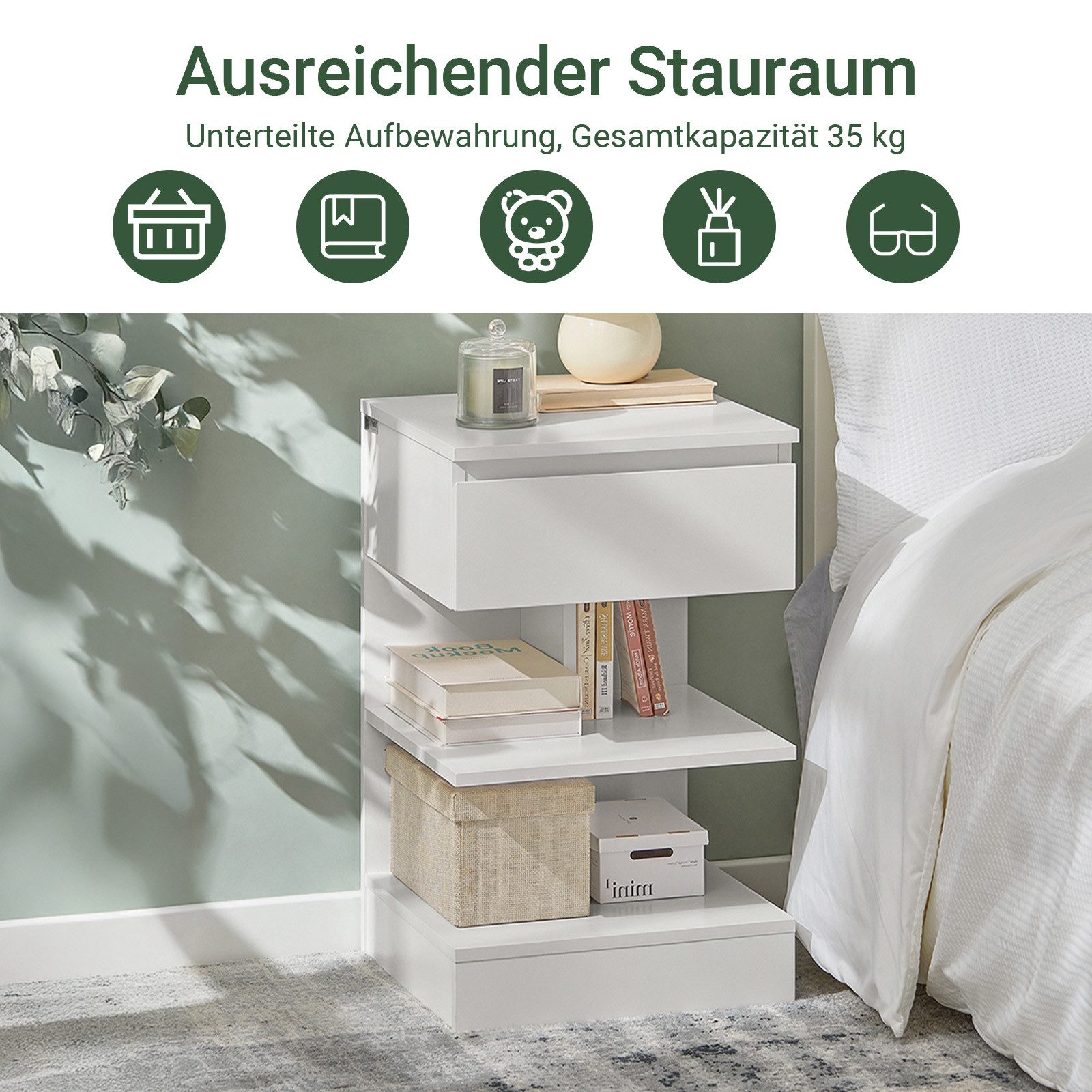 SoBuy Nachttisch FBT49, Nachttisch schmal, Nachtschrank Aufbewahrungsschrank, (2-St), Beistelltisch mit Schublade, Nachtschrank, offene Ablage