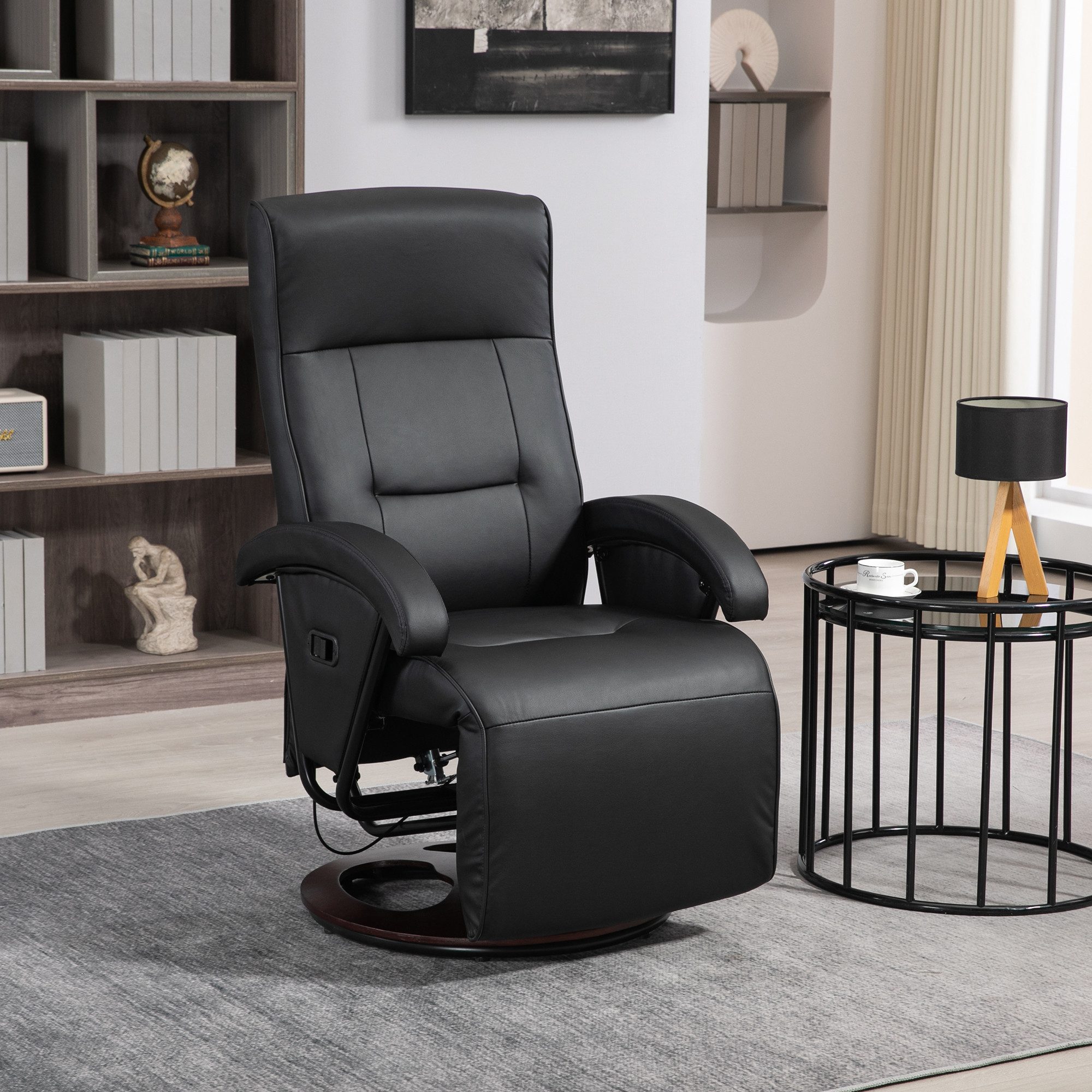 HOMCOM Relaxsessel Fernsehsessel Ruhesessel mit Liegefunktion, drehbar, Fußablage (Liegesessel, 1-St., TV-Sessel), für Wohnzimmer, Schlafzimmer, 86 x 66 x 107 cm, Schwarz