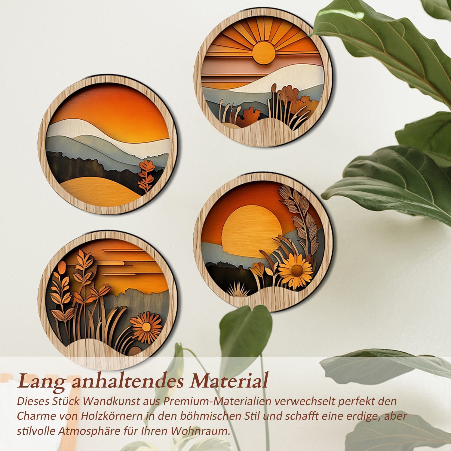 Refttenw Wanddekoobjekt Holz Boho Deko Dekoobjekt rund Ø20cm Wanddeko 4 St, günstig online kaufen