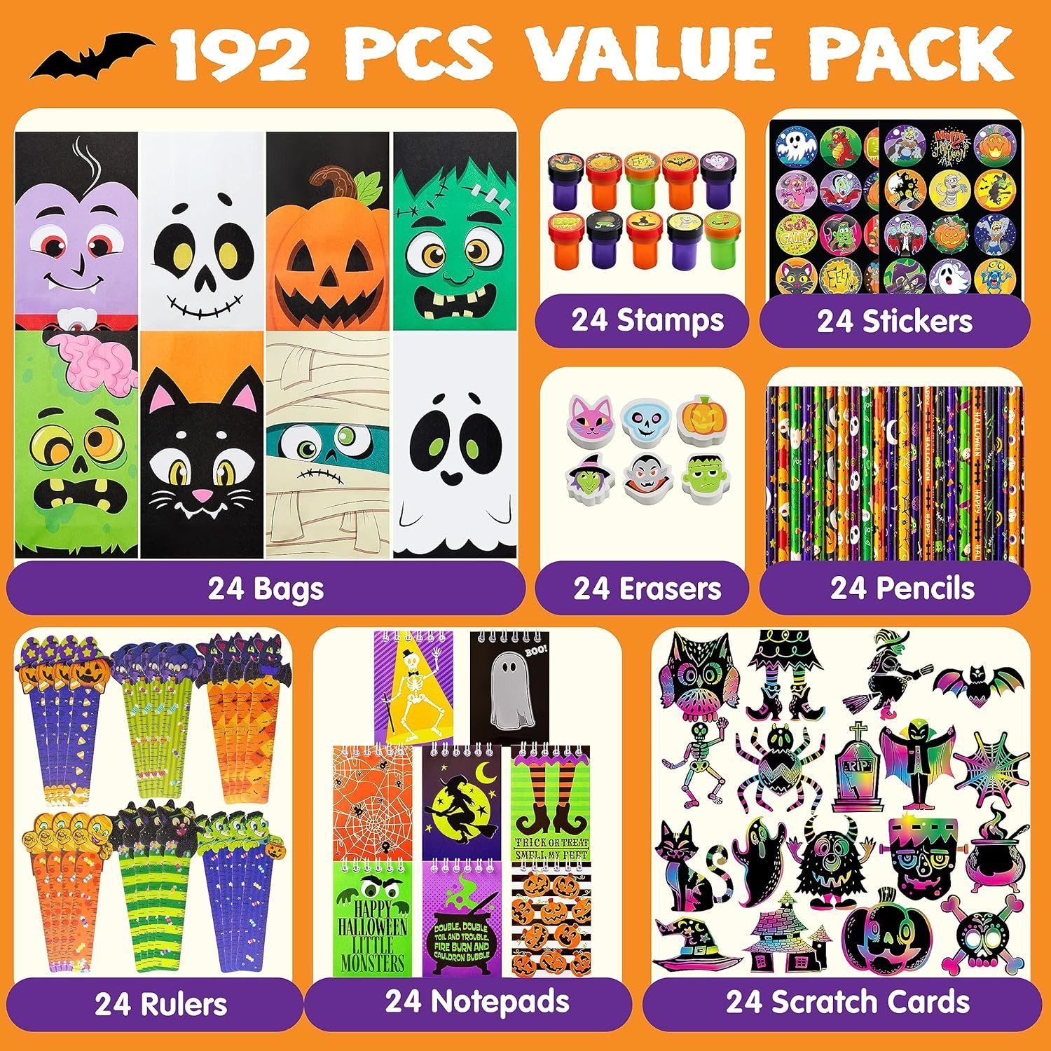 JOYIN Bleistift JOYIN 192-tlg. Halloween Briefpapier Set, für Kinder Party Schule