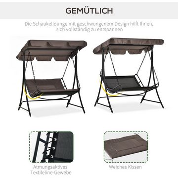 Outsunny Hollywoodschaukel Schwingliege Gartenliege mit Dach für 2 Personen Stahl Grau, 2-Sitzer, Bettfunktion, Set, 1 tlg., Gartenliege mit Dach, L164 x B116 x H176cm