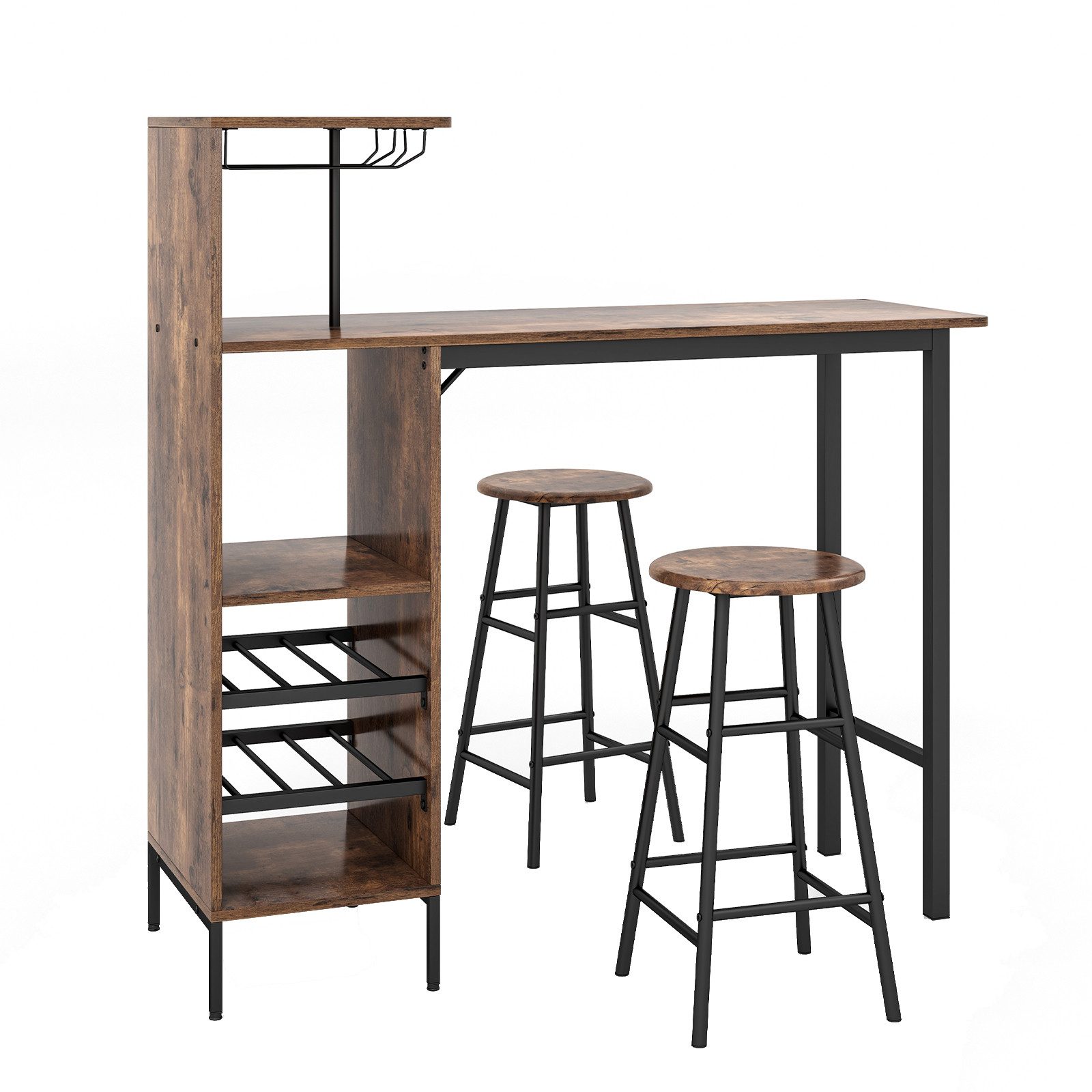 COSTWAY Bartisch (3 TLG. mit Hockern), mit Weinregal & Halterungen günstig online kaufen