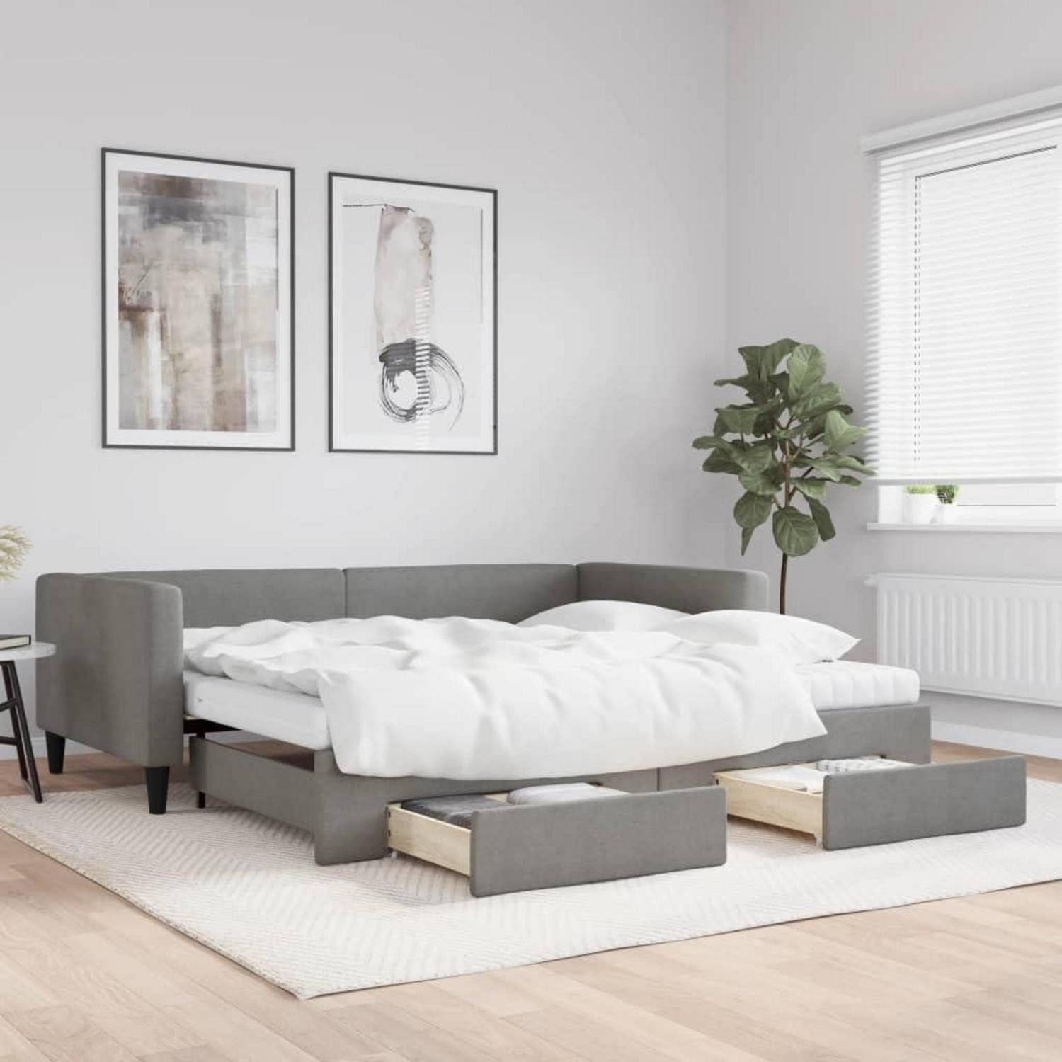 LuxusKollektion Schlafsofa Sofabett 100 x 200 mit Bettkasten Schublade Matratze Dunkelgrau