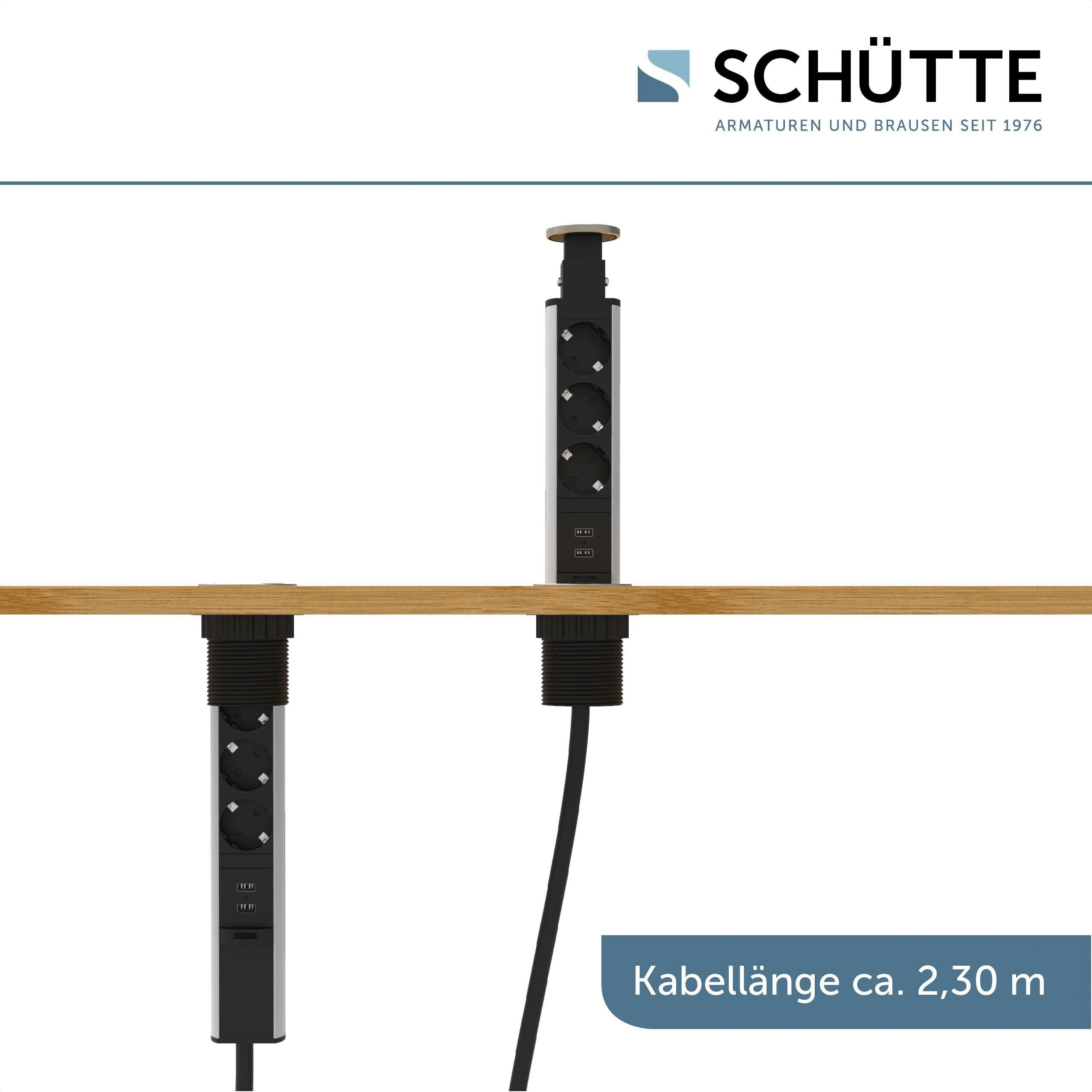 Kabellänge x und USB 2 (Schutzkontaktstecker, Einbau-Tischsteckdosenleiste E1 3-fach m), 2,3 versenkbar, 3-fach Schütte