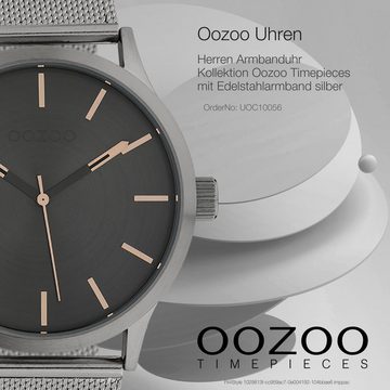 OOZOO Quarzuhr Oozoo Herren-Uhr silber, Herrenuhr rund, groß (ca. 45mm) Edelstahlarmband, Fashion-Style
