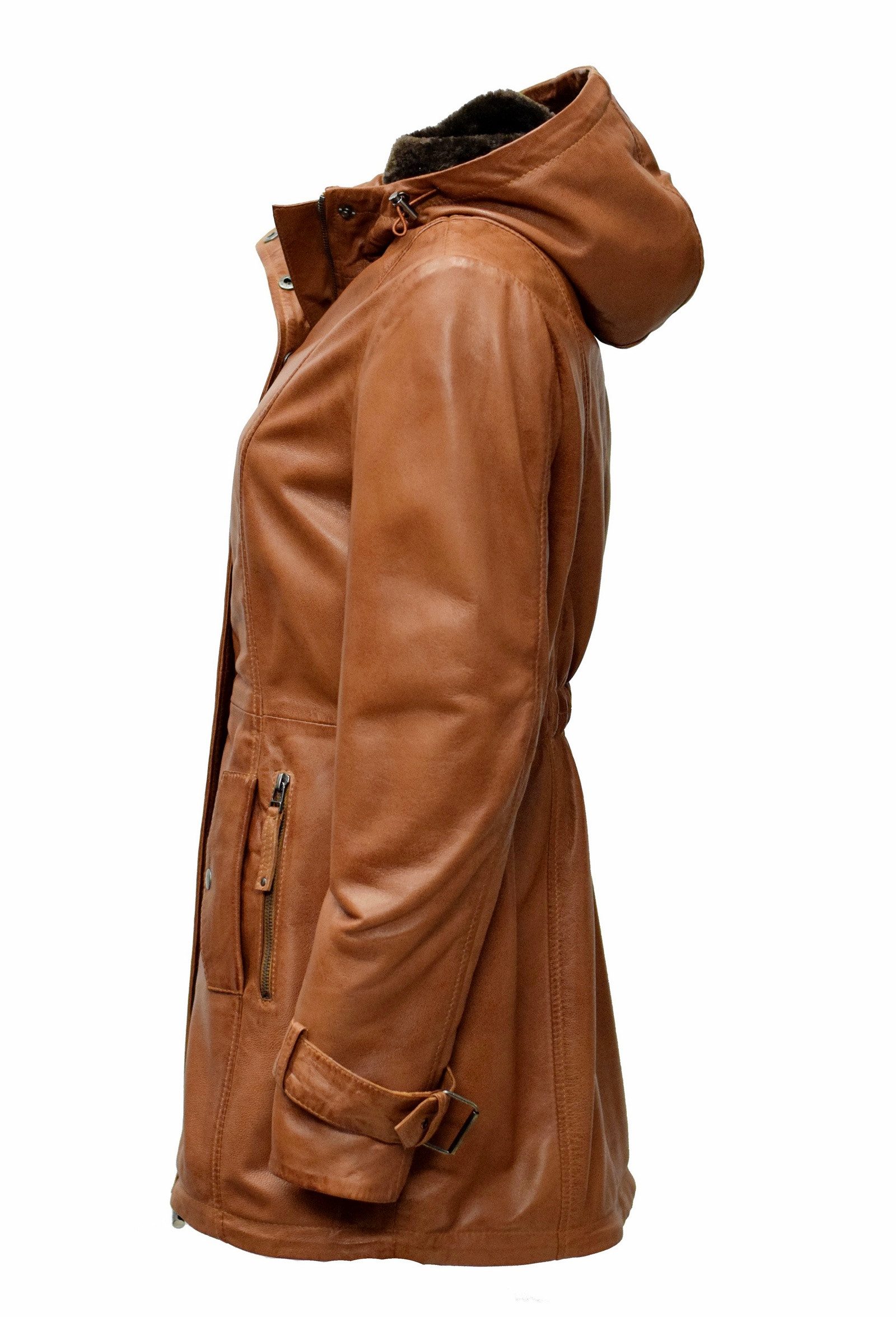 Zimmert Leather Lederjacke Manja Lederparka Kapuze Cognac, Braun, Schwarz