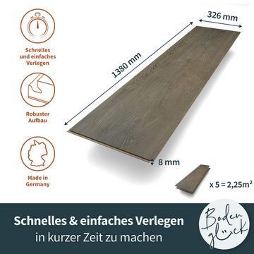 Bodenglück Laminat "Borken" Eiche Holz mit 5-G-Klicksystem, Braun I Pflegeleicht, Wasserfest I 5 Dielen á 1380 x 326 x 8 mm