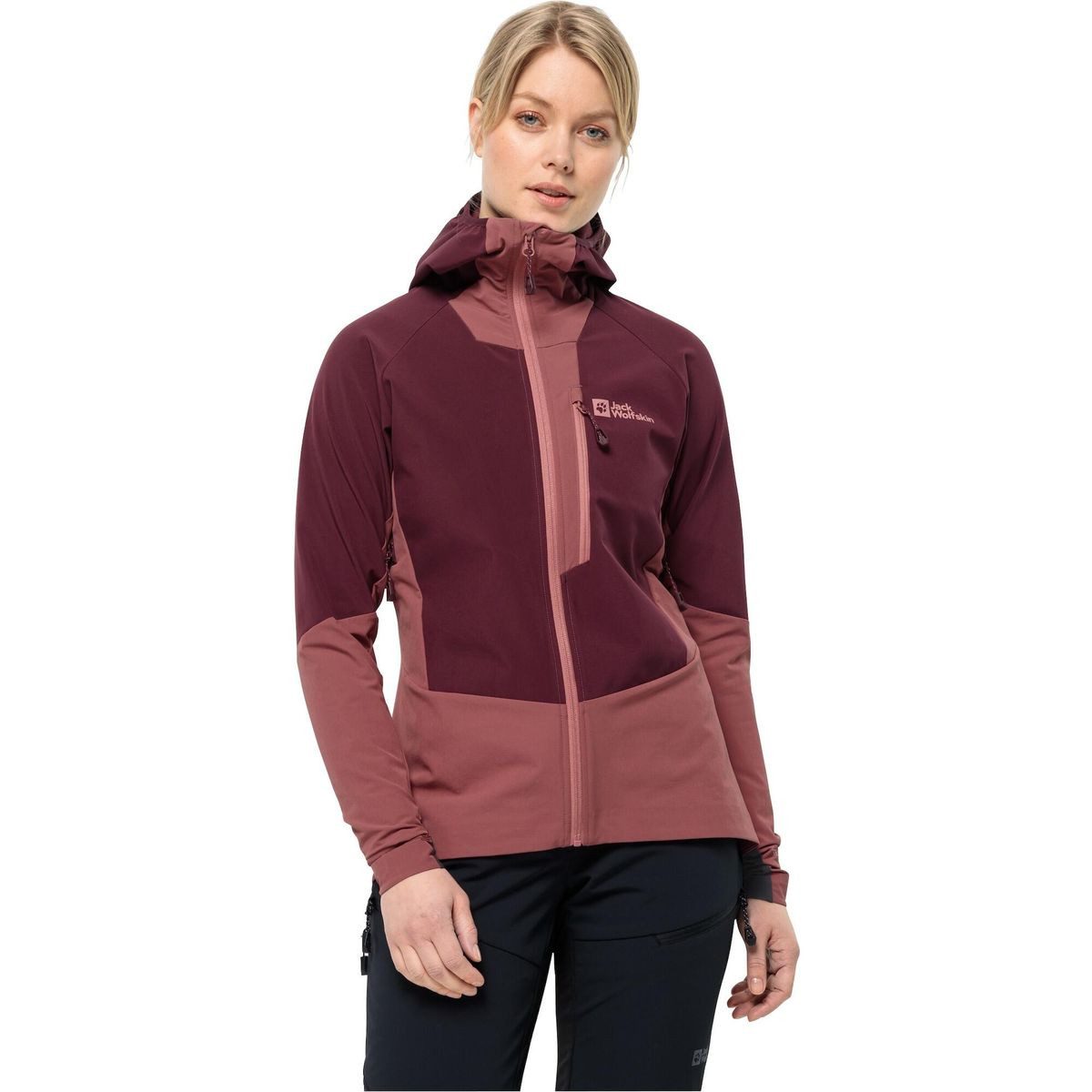 Jack Wolfskin Skijacke Alpspitze Hoody W Winddichte und wasserabweisende Softshell-Kapuzenjacke mit