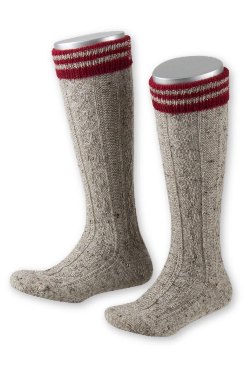 Lusana Trachtensocken Trachten Kinder Kniestrümpfe - L320RT - bordeaux, braun