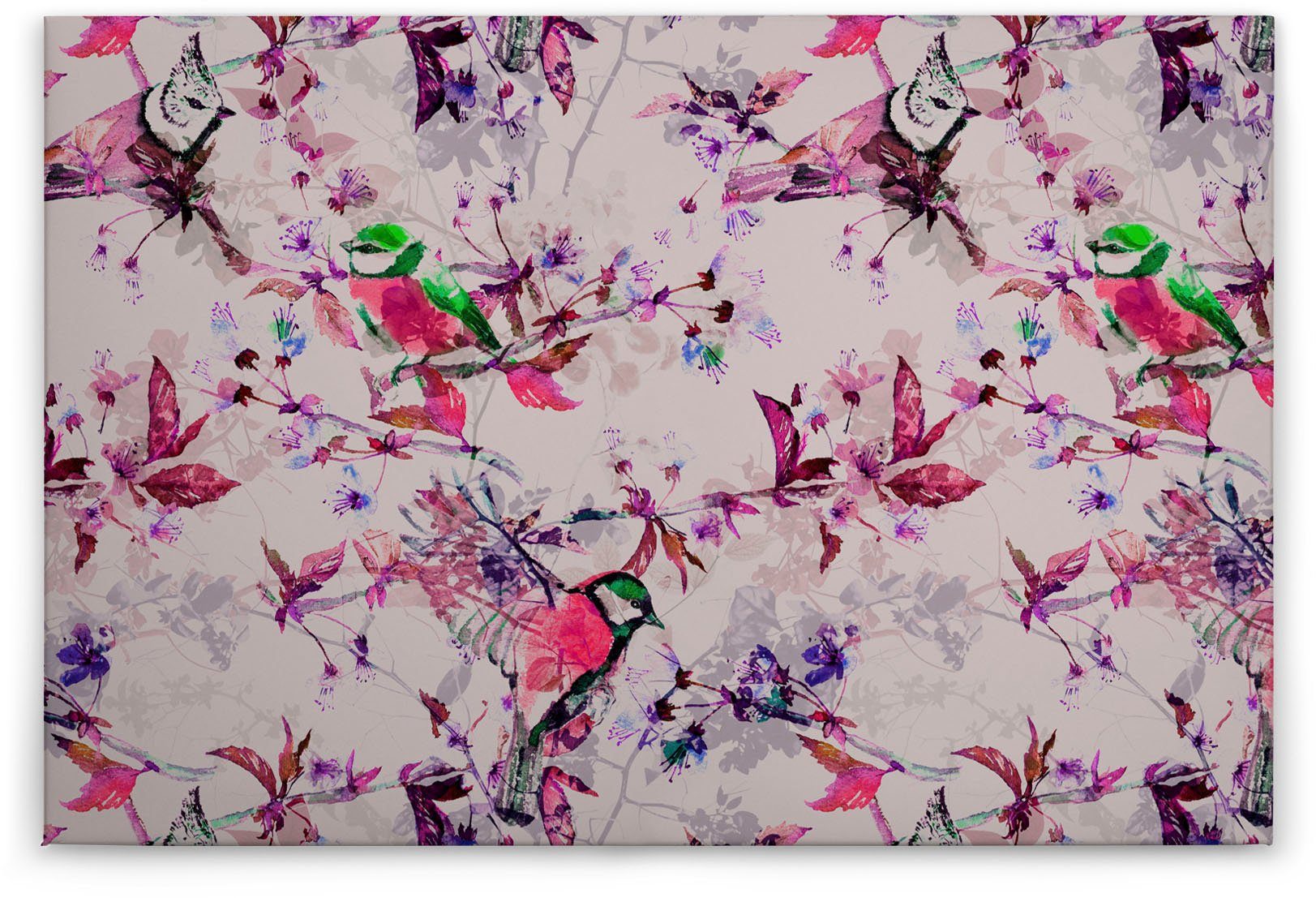 Keilrahmen Leinwandbild Bild Vögel songbirds, grün St), (1 A.S. Floral rosa, blau, Création