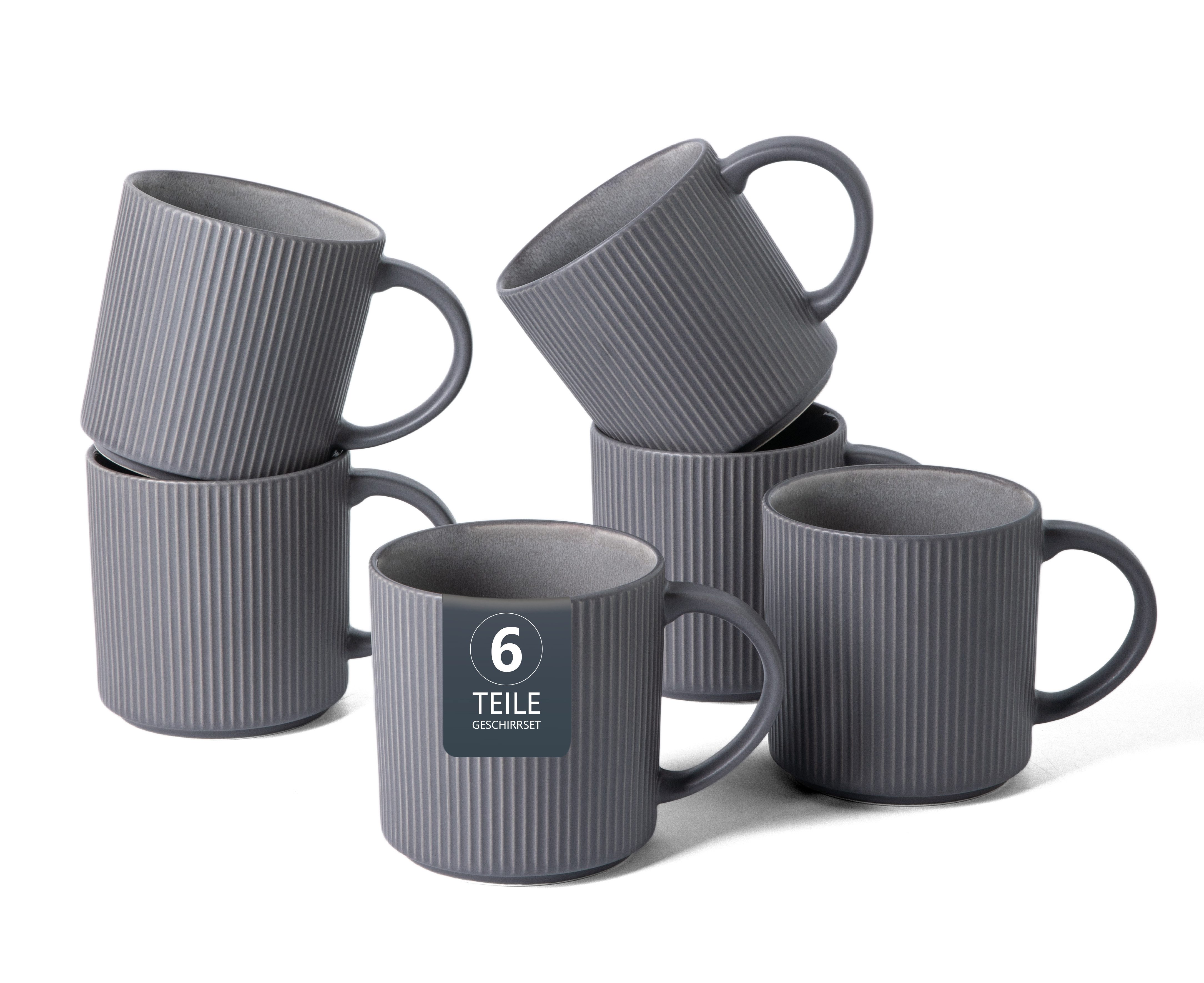 OTTO home Becher Kaffeebecher Ylvii, 6er Set, 6-tlg., Steinzeug, Riffeloptik, spülmaschinenfest und mikrowellengeeignet, 460 ml