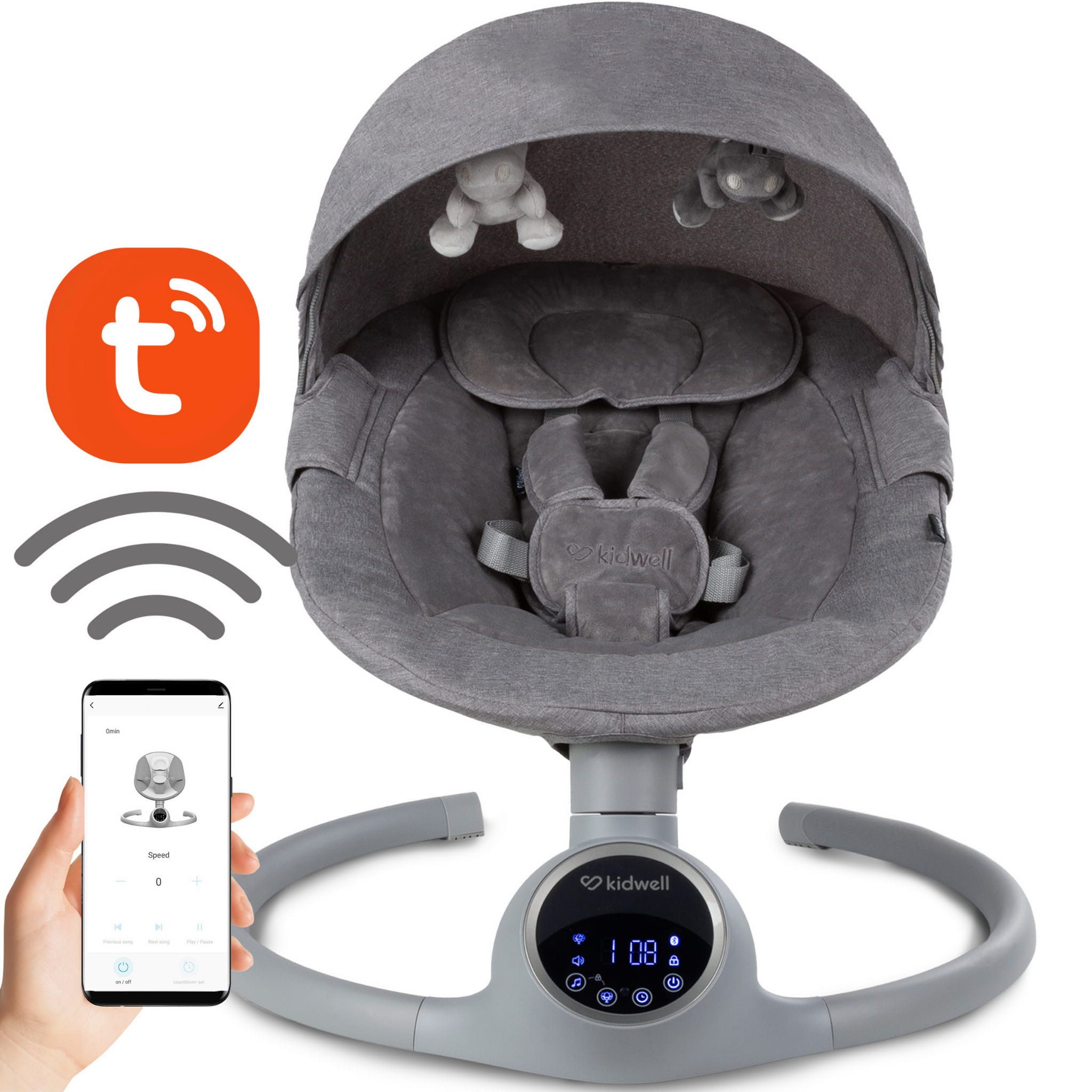 COIL Babywippe Elektrisch Babyschaukel, Multifunktional Babywippe, Schaukel, 5 Schwungstufen, Bluetooth, Musik, 5-Punkt-Gurt, Tuya-Anwendung – Bild 2 von 5