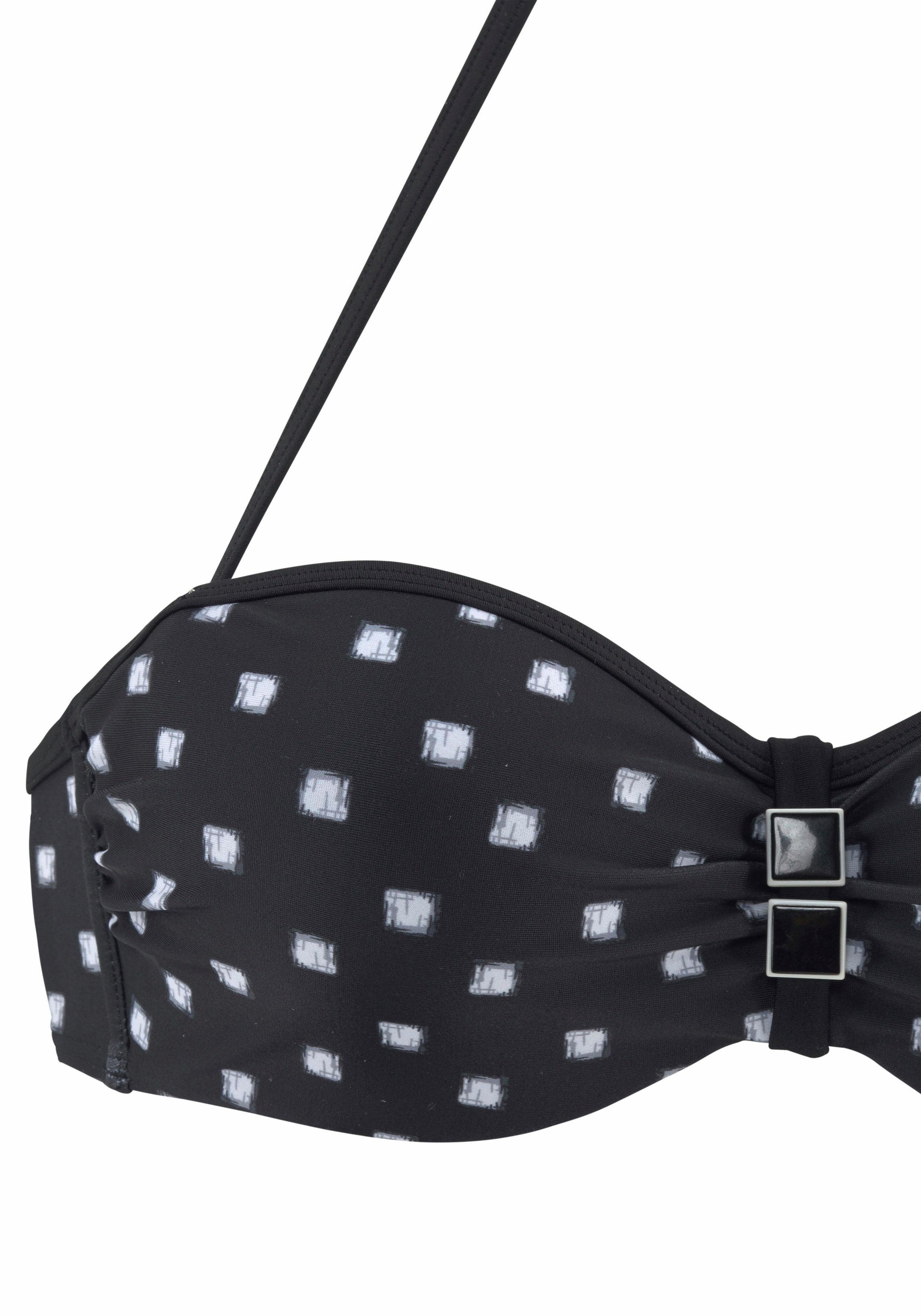 LASCANA Bügel-Bandeau-Bikini mit schwarz-weiß Zier-Accessoires