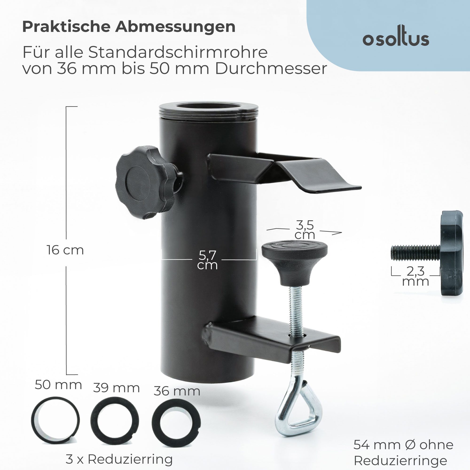 osoltus Kunststoffschirmständer osoltus Sonnenschirmhalter Balkongeländer Klemmsystem Schraube Schwarz