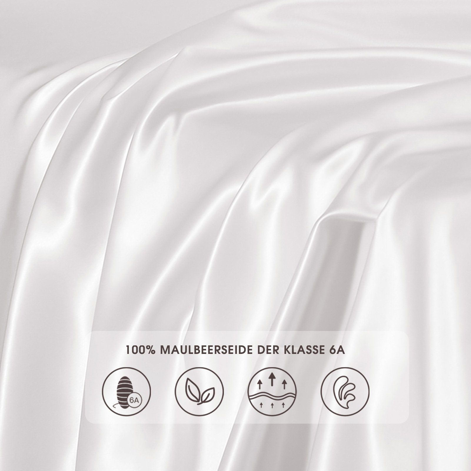Kissenbezüge 22 Momme Weiß glatte Hautgefühl, glänzende 60 und cm, Optik angenehmes x mit 100% (1 Stück), Fadenzahl, 40 THXSILK Maulbeerseide, reißverschluss, 600