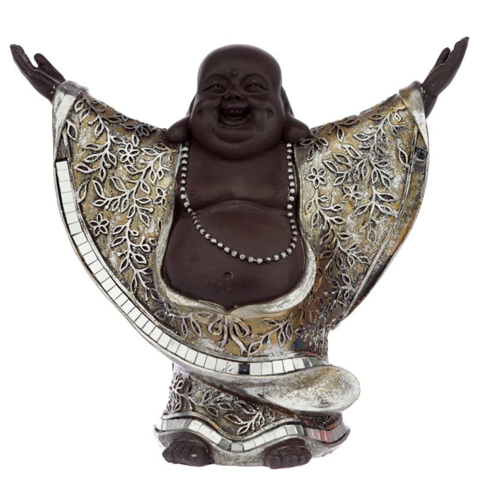 Braun oben Chinesischer Lachender Puckator Buddhafigur Silber und Buddha Händen mit