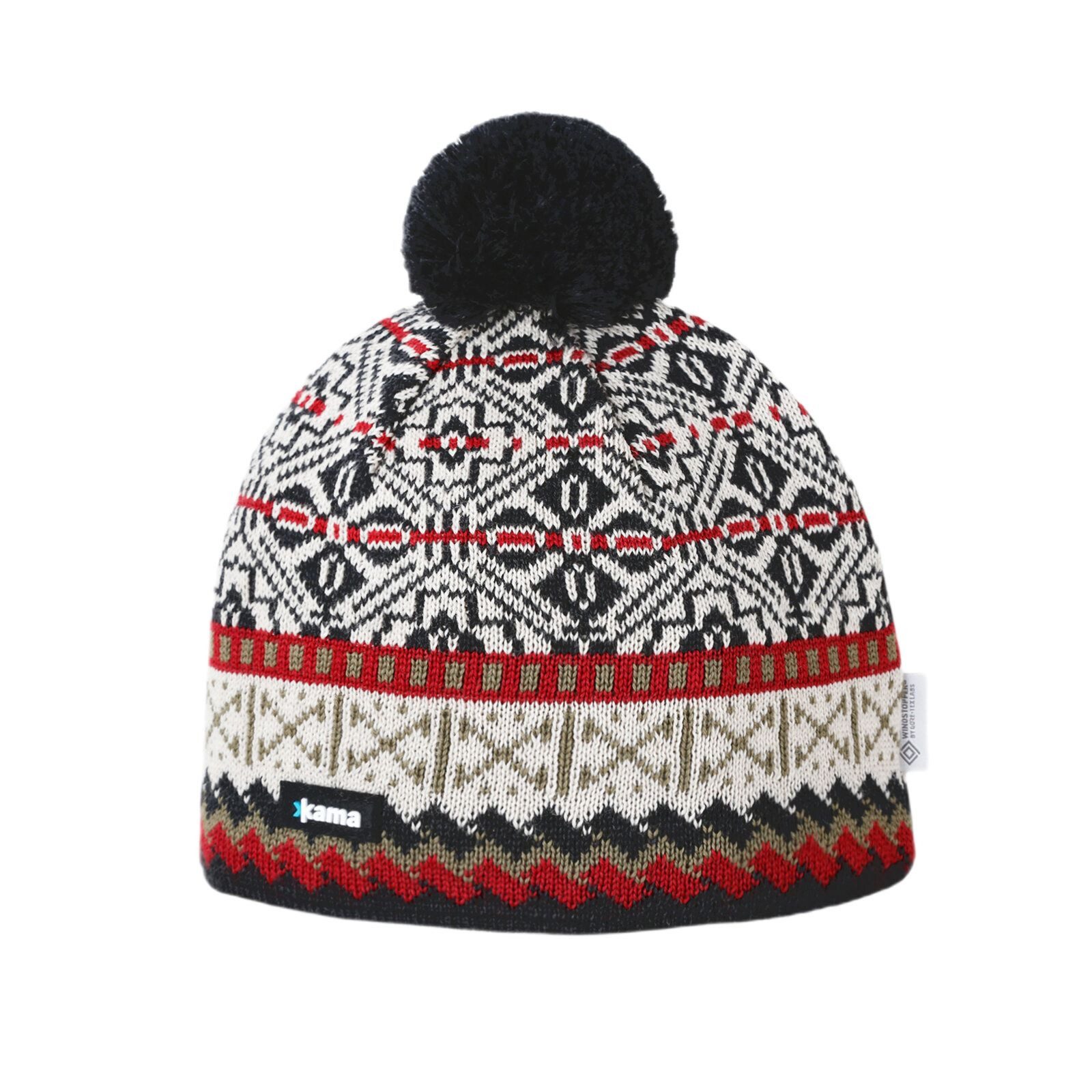 Strickmütze (Bommel) AW76 Merino (winddicht) - graphitgrau/weiss/rot - 1 Stück